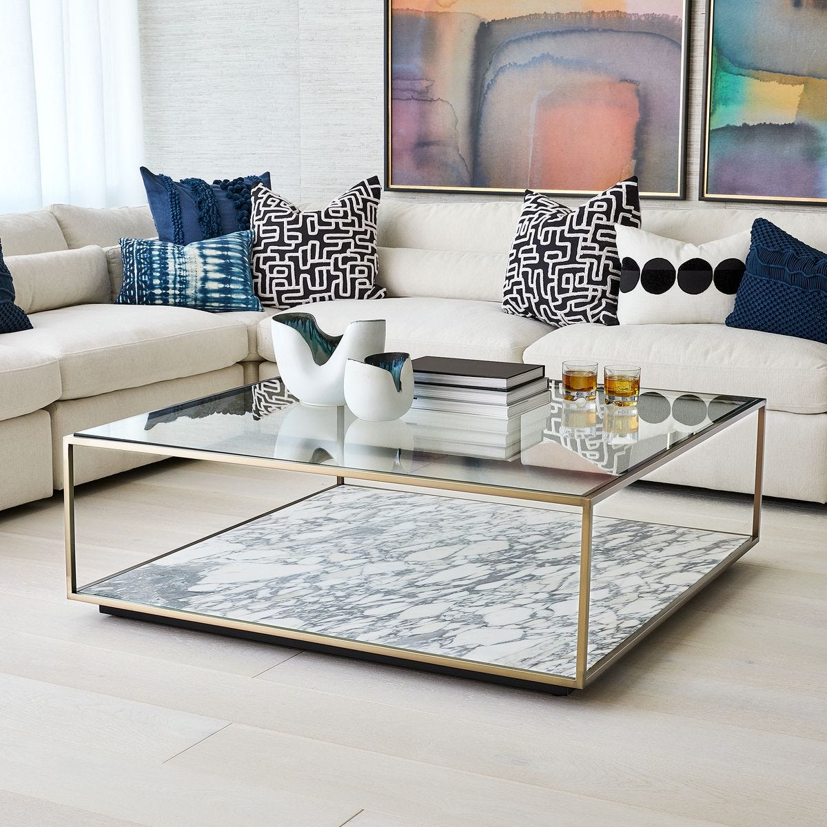 Floating Plane Coffee Table - Marble/Brass, 2 Cartons