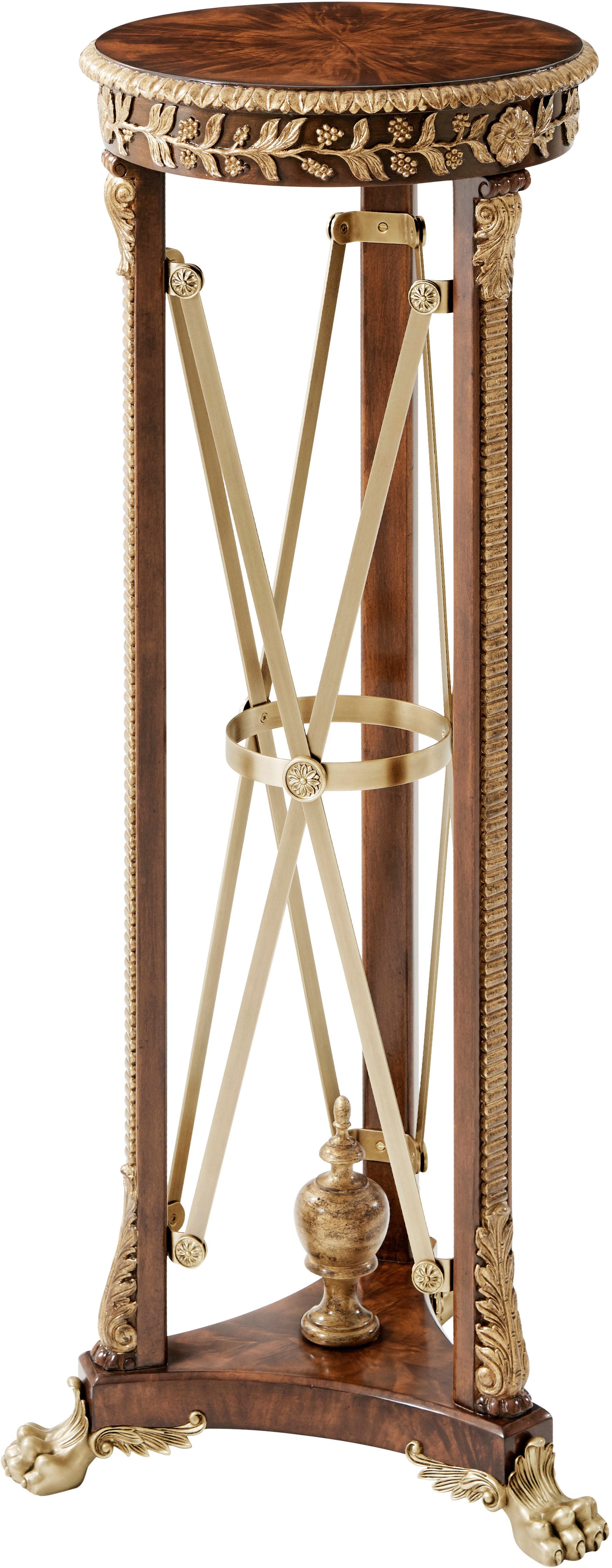 Classical Torchère in Mahogany, Flame Figured Veneer, Brass - Theodore Alexander