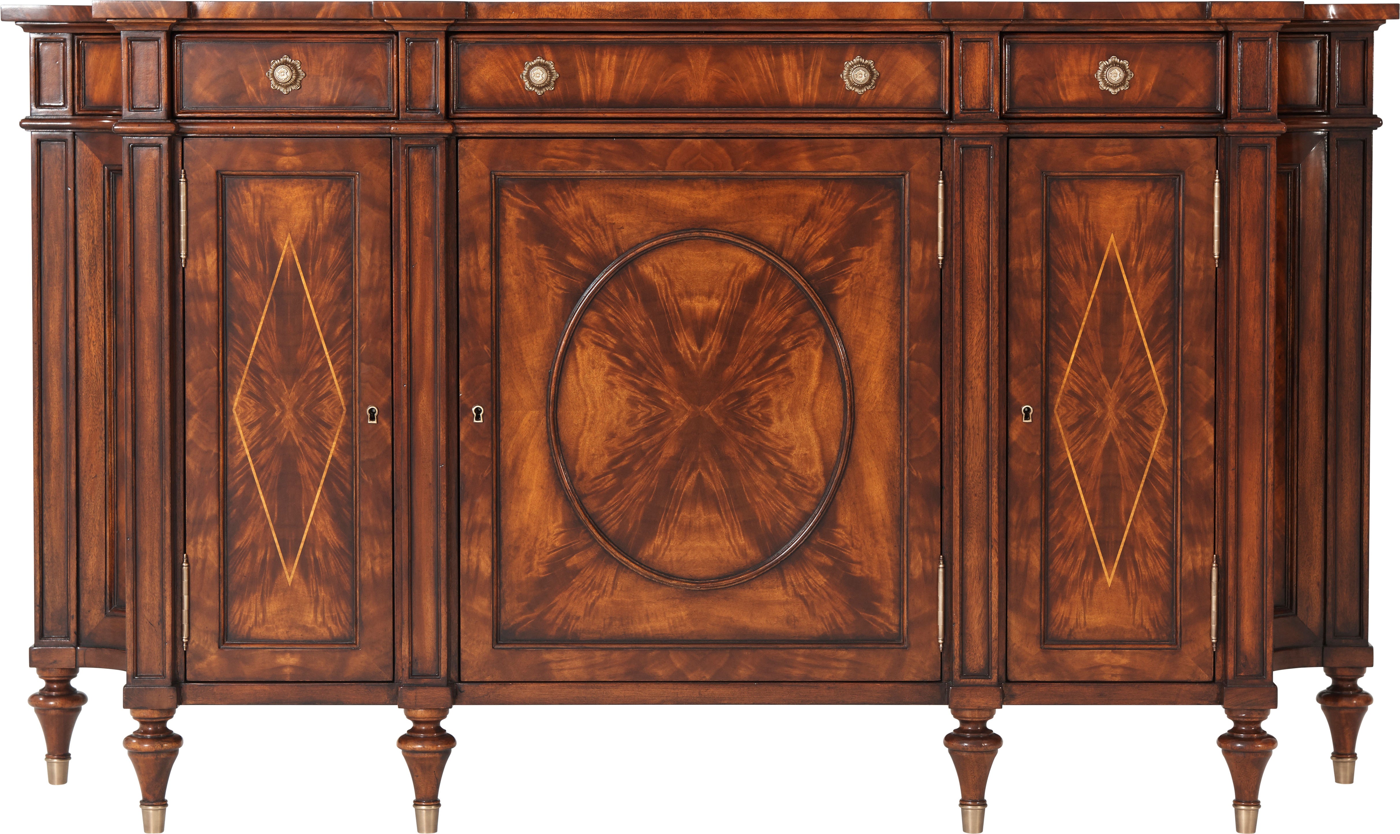Concave Side Cabinet Sideboard in Flame Figured Veneer, Mahogany - Theodore Alexander