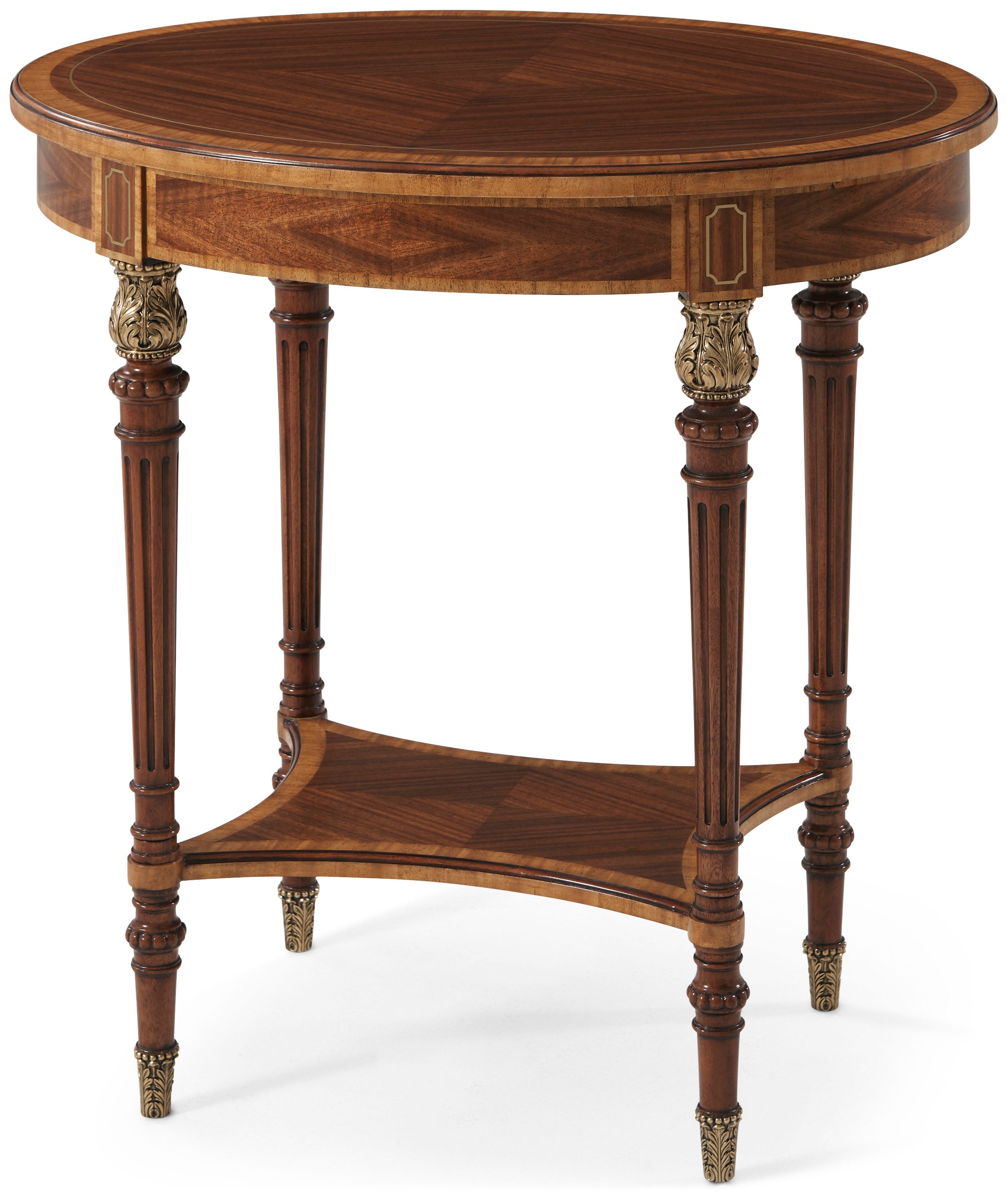 Aleron Side Table in Etimoe Veneer, Primavera Veneer, Brass - Theodore Alexander