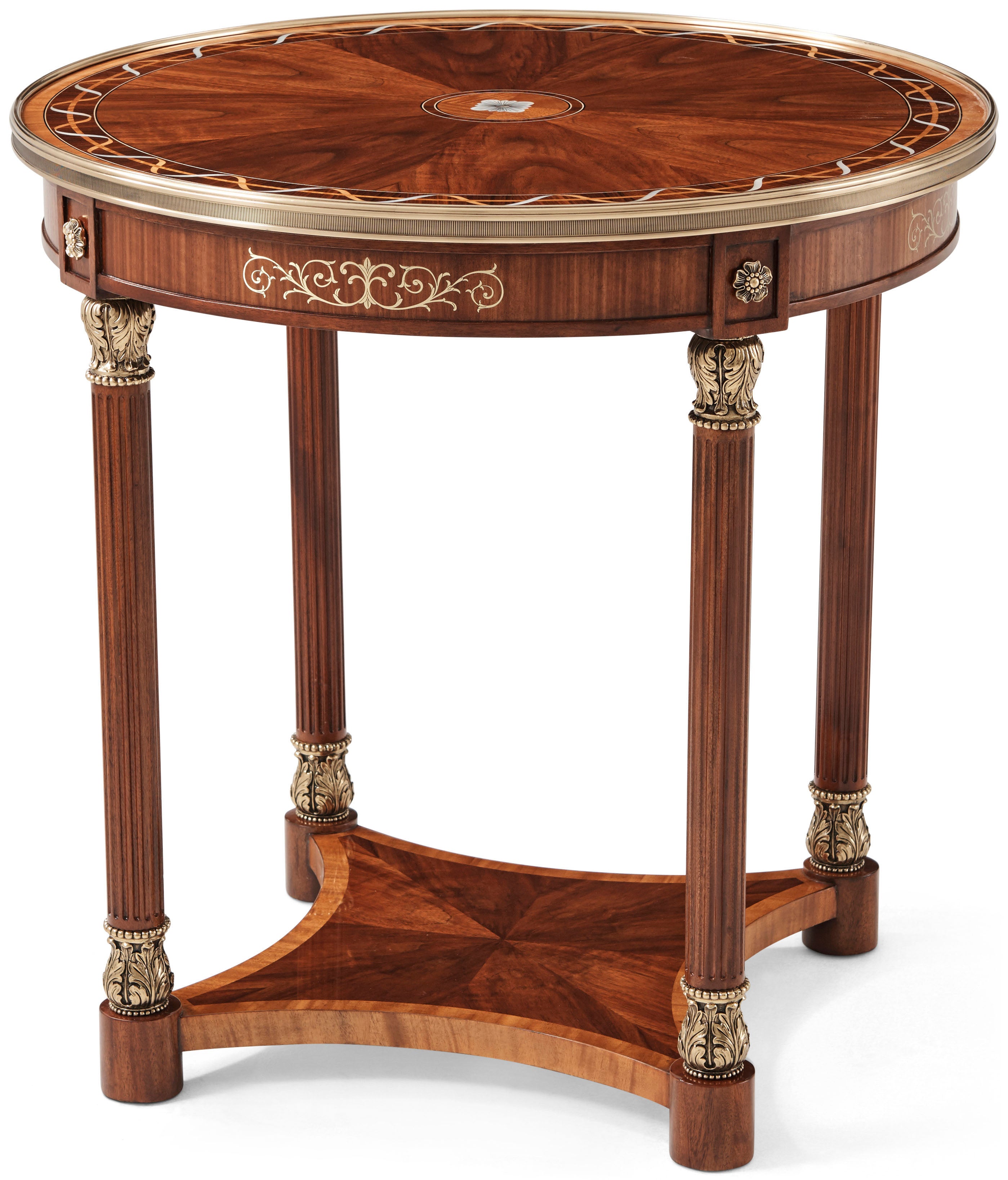 Paulette Side Table II in Etimoe Veneer, Primavera Veneer, Brass - Theodore Alexander