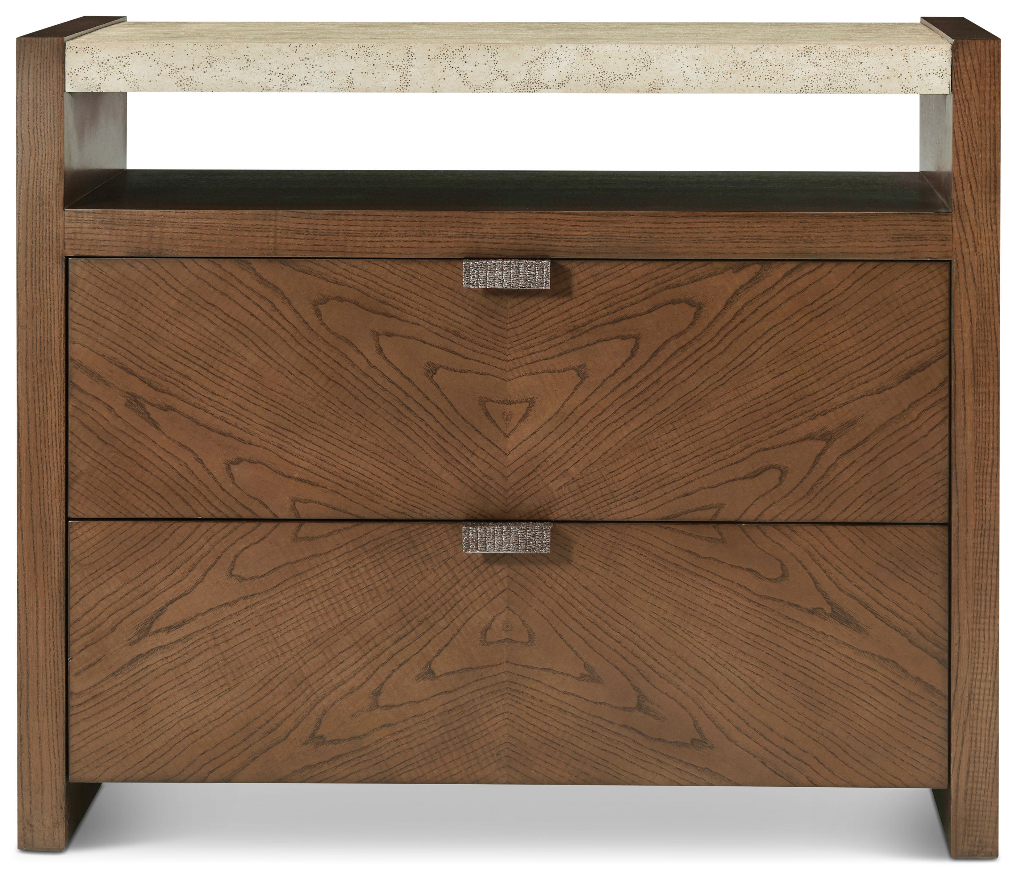 Catalina Two Drawer Nightstand in PCF1177.1J2G_Earth_MCF550.1F_Ember / Wood, Aluminium, Composite - Theodore Alexander