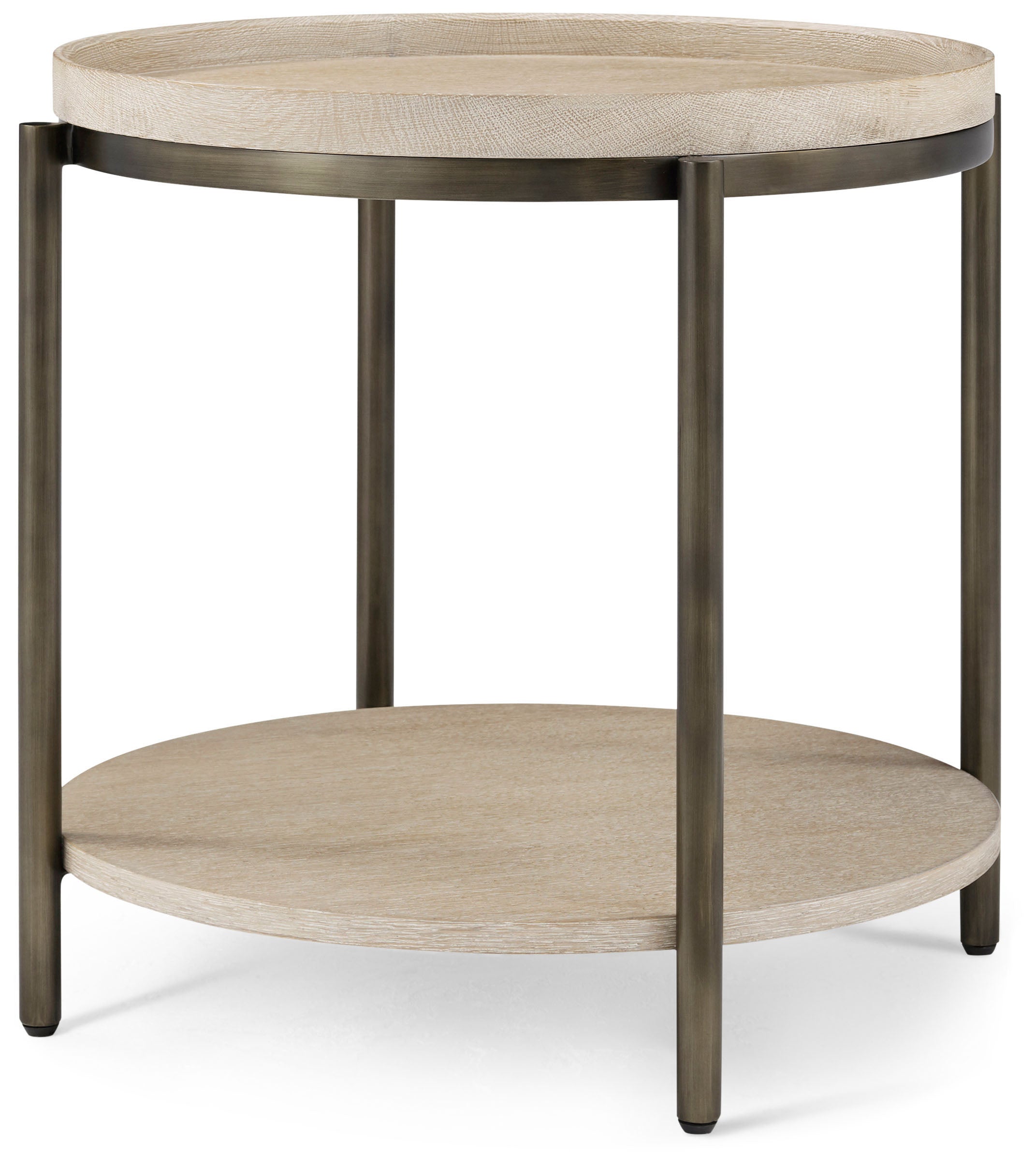 Repose Round Side Table in PCF1175.1K2HA3F_Grey_Oak_MCF551.SI_Bronze_Metal / Veneer, Steel - Theodore Alexander