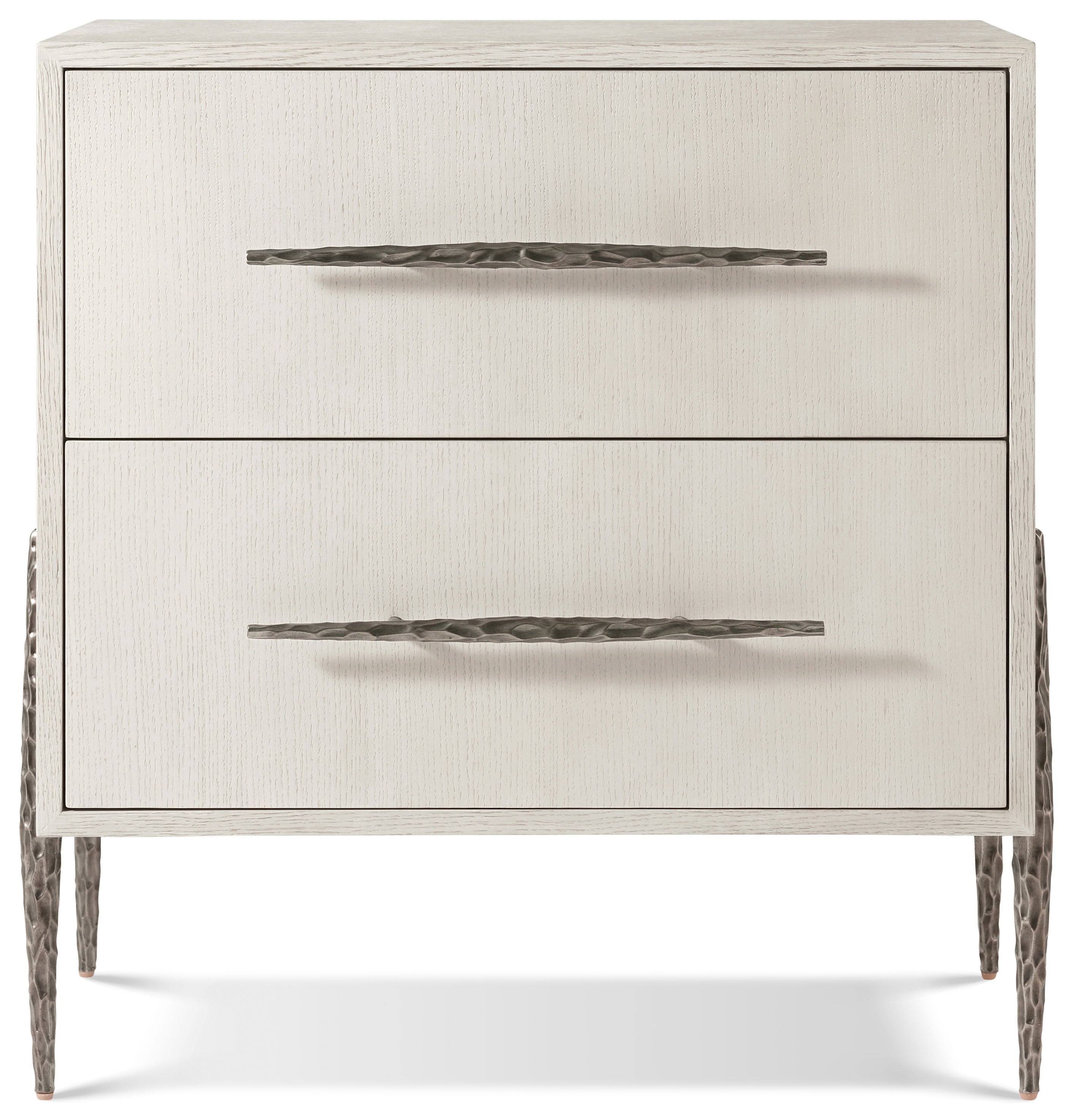 Essence Two Drawer Nightstand in VCF1806_Opal_MCF552.A_Volcanic_Essence / Aluminium, Veneer - Theodore Alexander