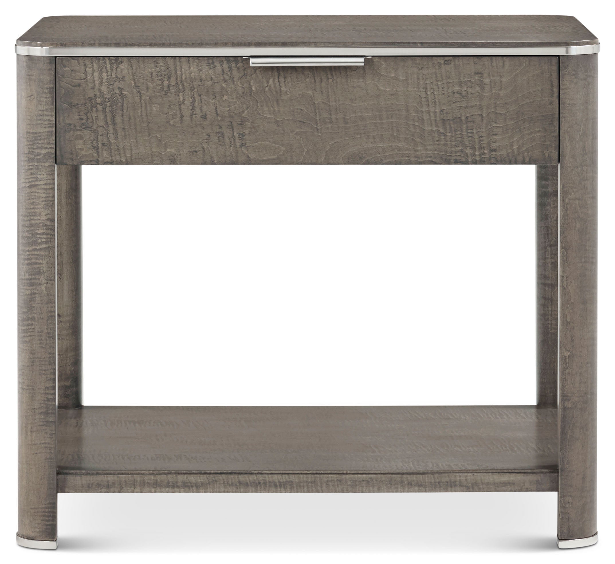 Hudson Nightstand in VCF1868_Pebble_Grey_MCF034_Polished_Only / Stainless Steel, Wood, Veneer - Theodore Alexander