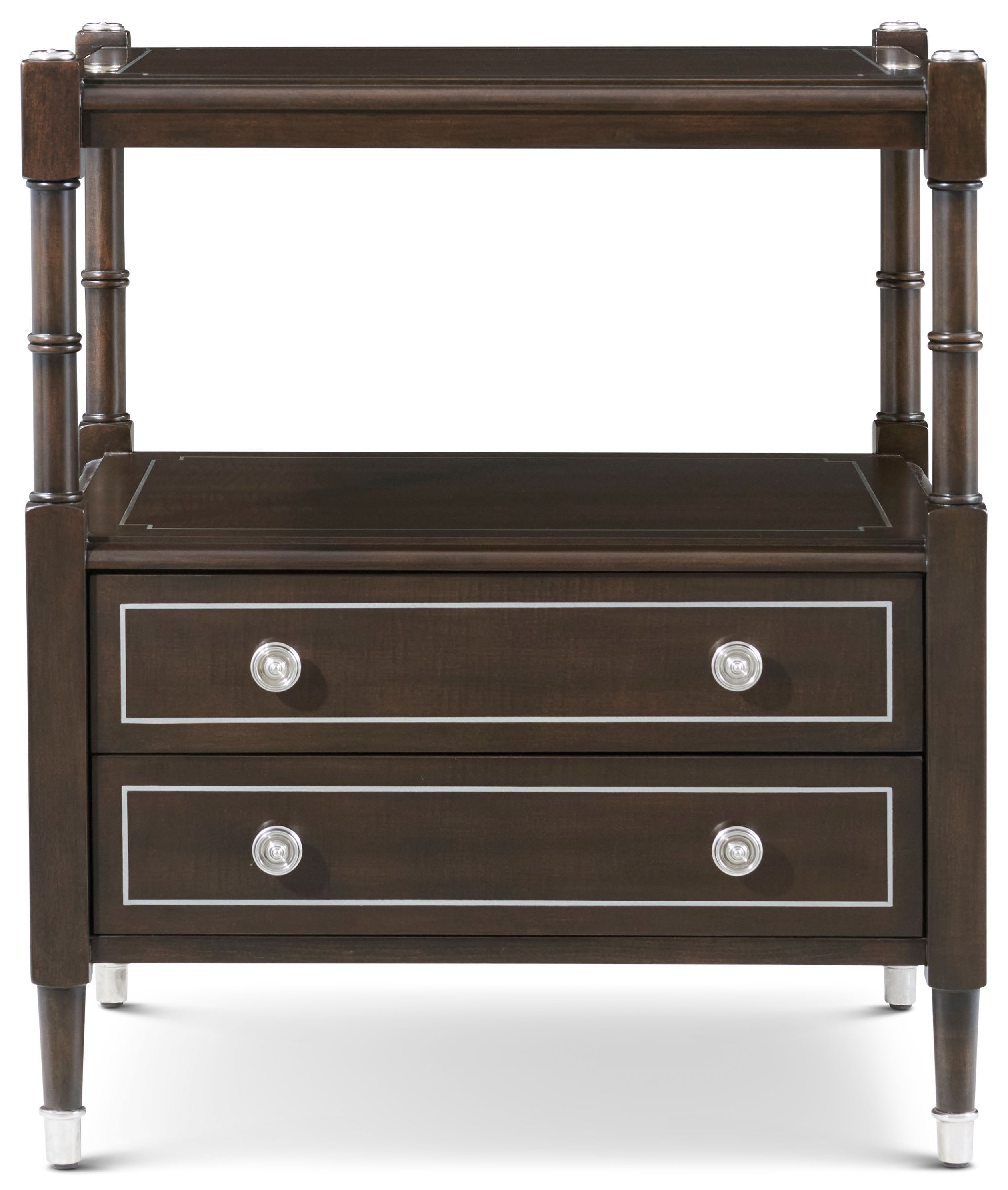 Spencer London 2-Drawer Nightstand in Maple Wood, Sycamore Veneer, Brass - Theodore Alexander