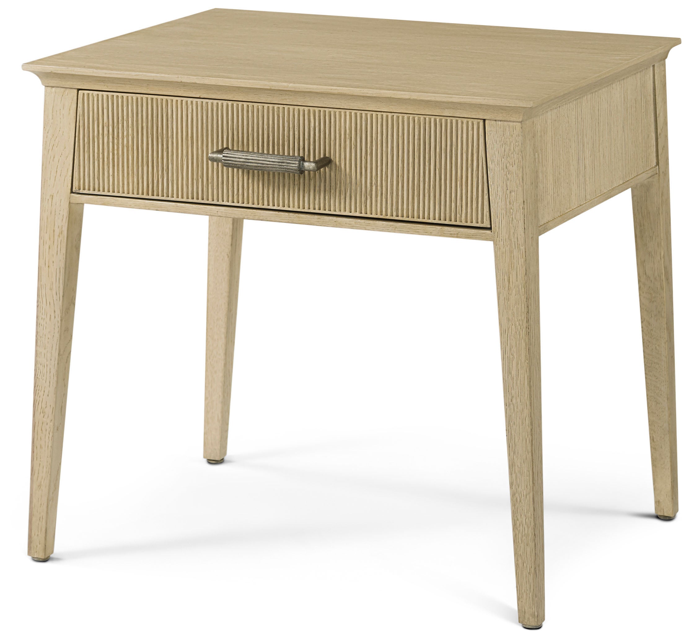 Balboa One-Drawer Side Table in VCF1882_Coastal_Grey_MCF584.A_Dark_Nickel / Oak Wood, Oak Veneer, Aluminium - Theodore Alexander