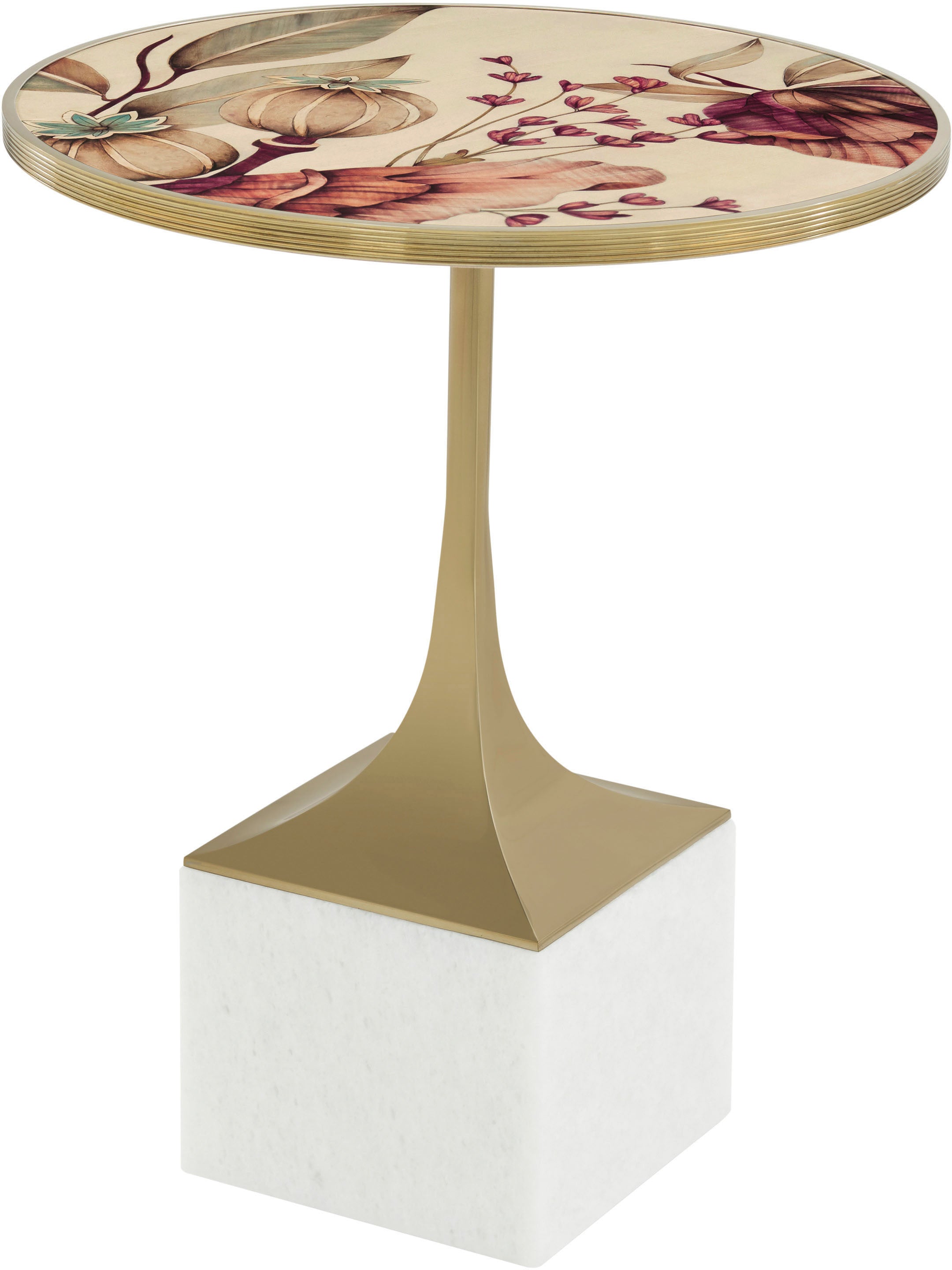 Bouquet Side Table in Stainless Steel, Marble, Brass - Theodore Alexander