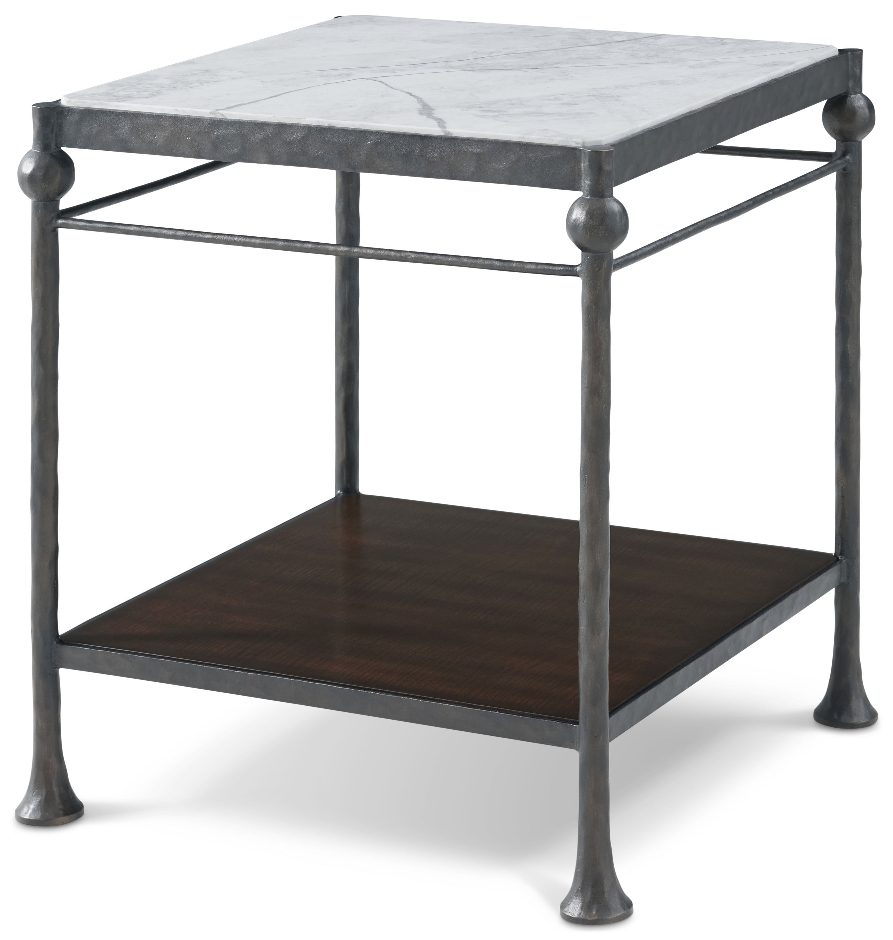 Spencer London Metal Side Table in Sycamore Veneer, Quartz, Steel - Theodore Alexander