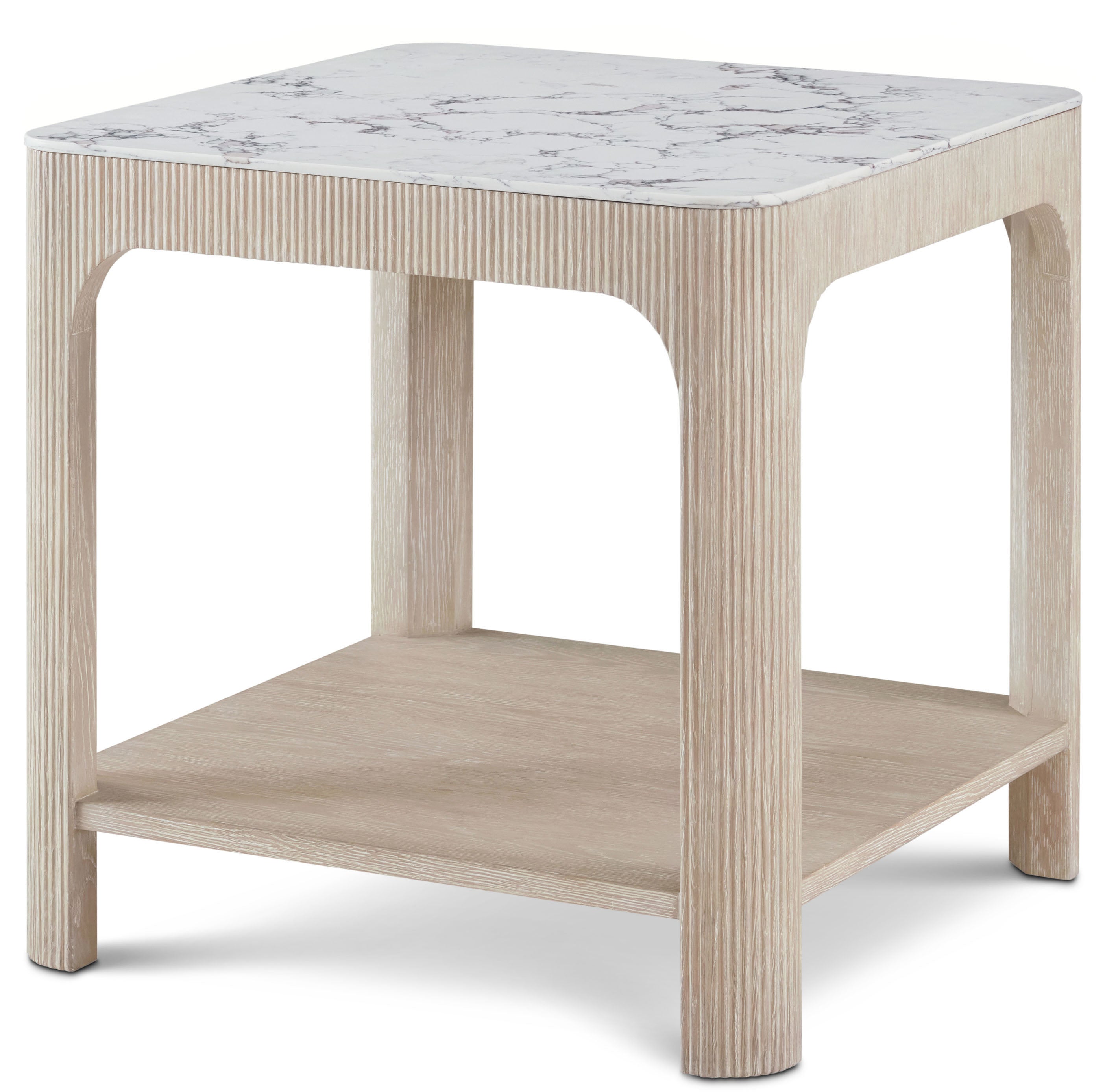 Horizon Square Quartz Side Table in Ash Wood, Oak Veneer, Quartz - Theodore Alexander