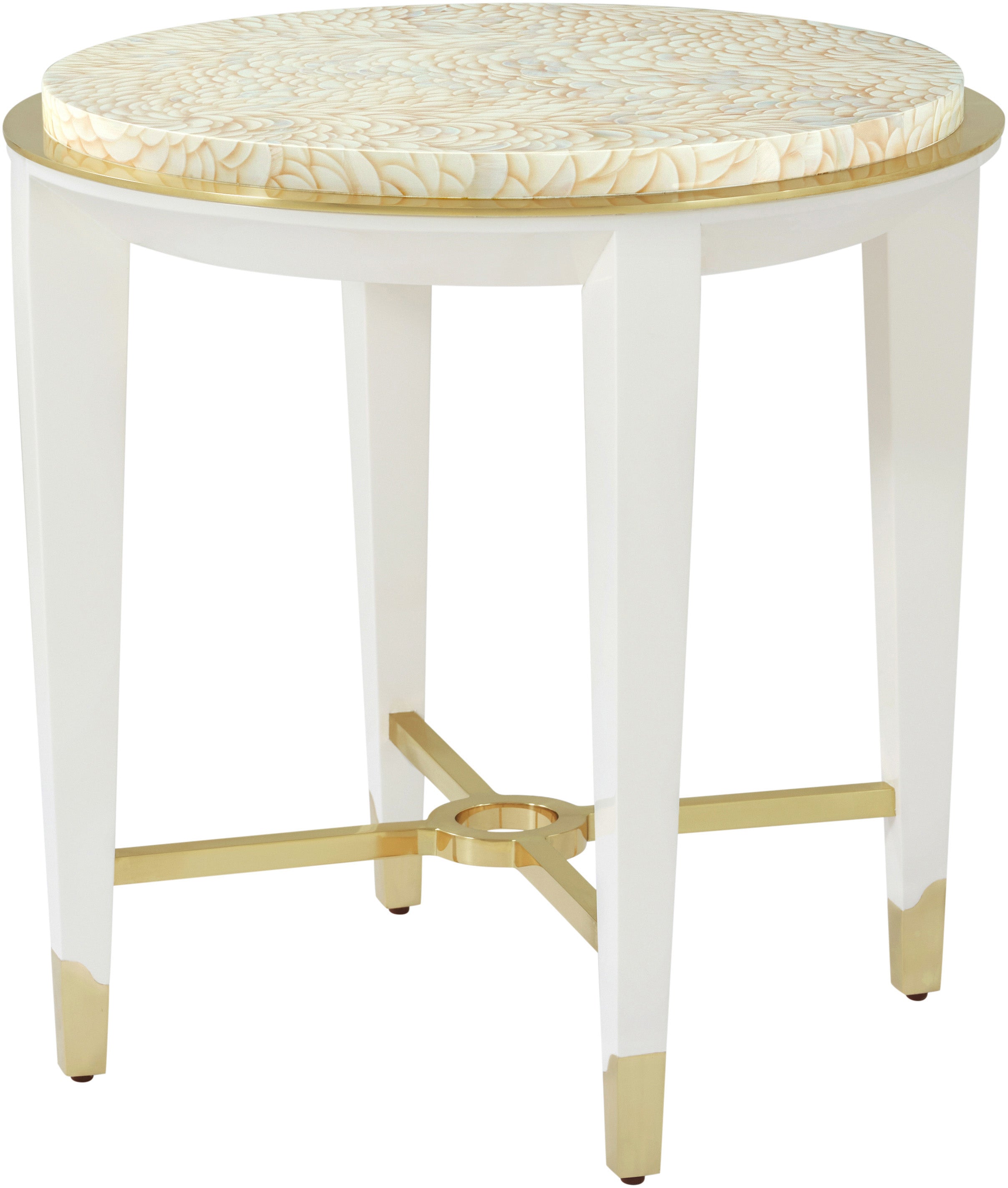 Judith Leiber Round Side Table in Beech Wood, Brass - Theodore Alexander