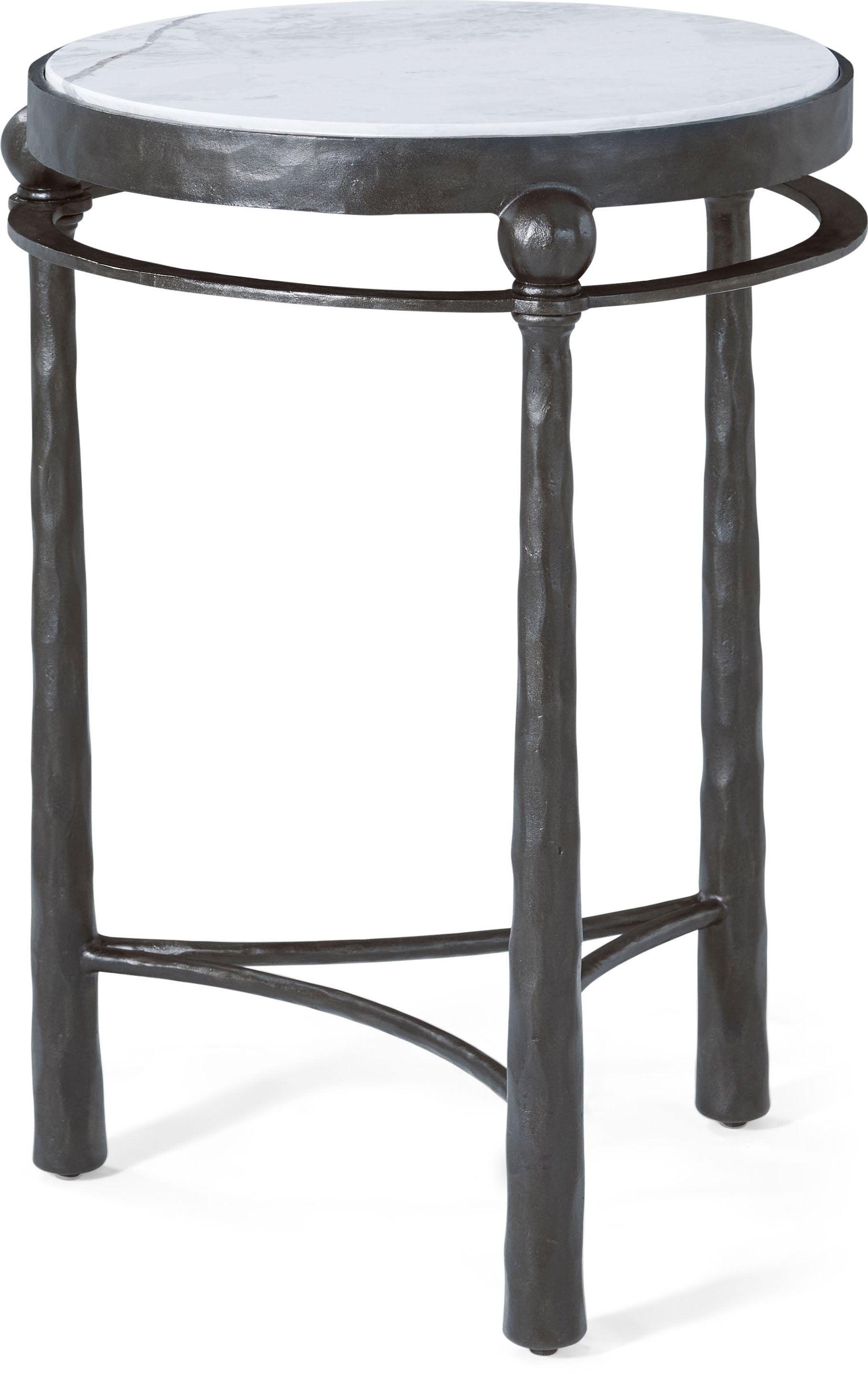 Spencer London Round Metal Drink Table in Steel, Quartz - Theodore Alexander