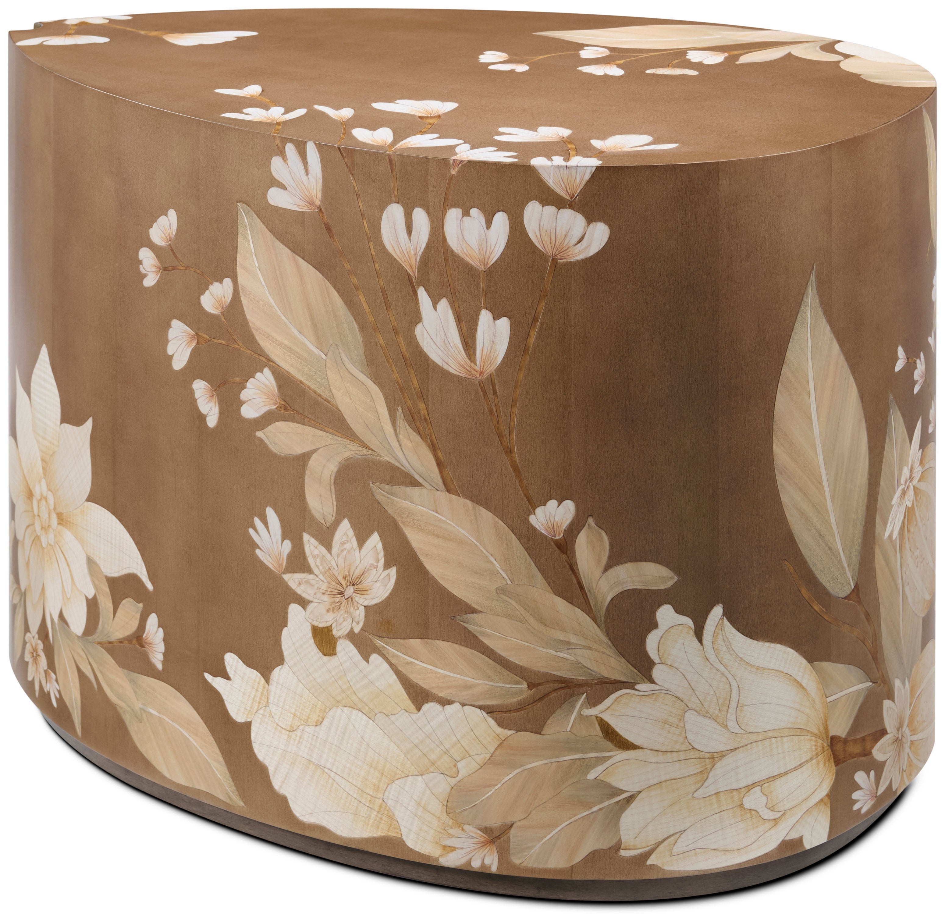 Bouquet Droplet Side Table in Maple Veneer, Sycamore Veneer, Satinwood Veneer, Movingue Veneer, Ash Veneer, Pine Veneer, Bird Eye Veneer, Stainless Steel - Theodore Alexander