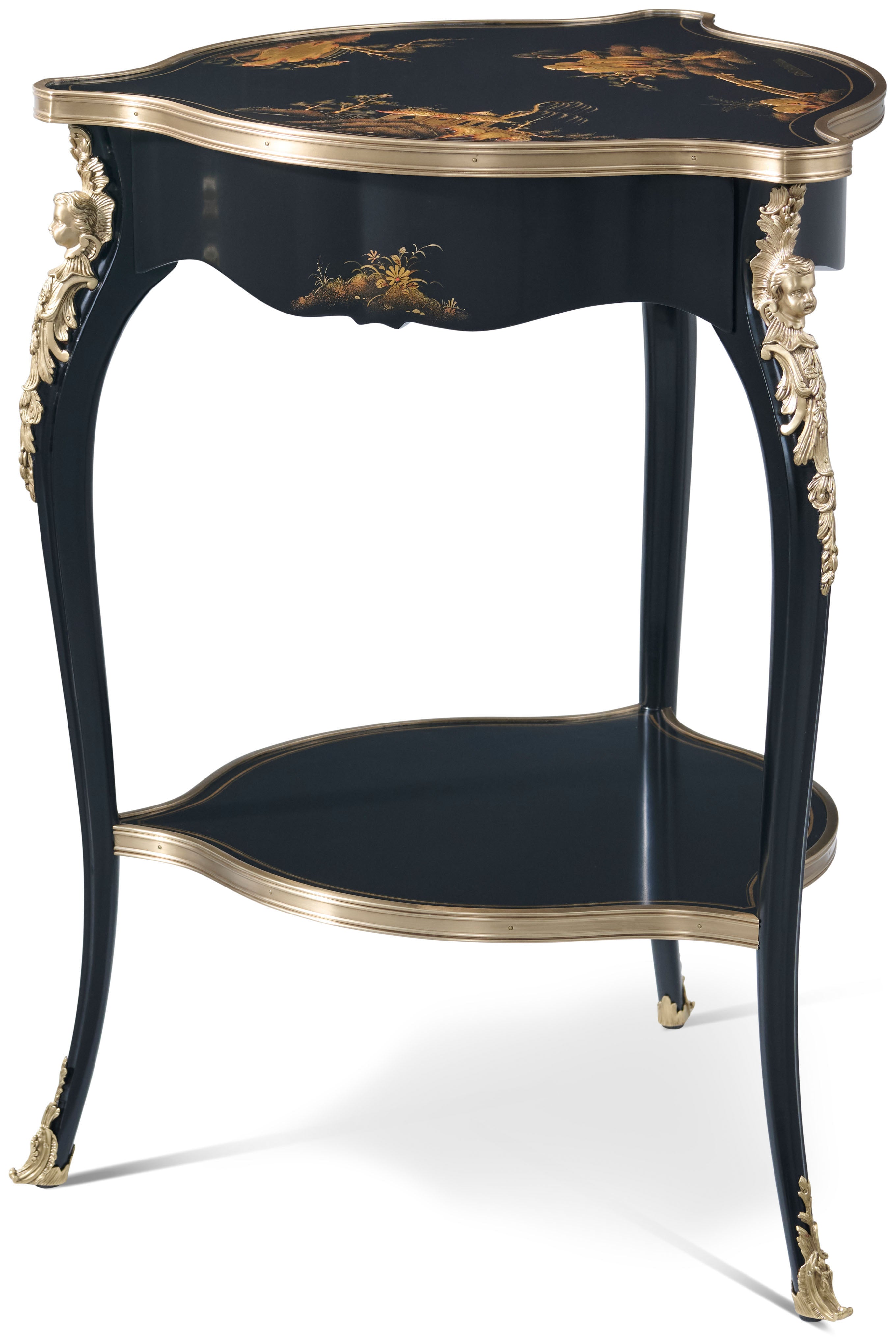 Lotus Lamp Table in Beech Wood, Brass - Theodore Alexander