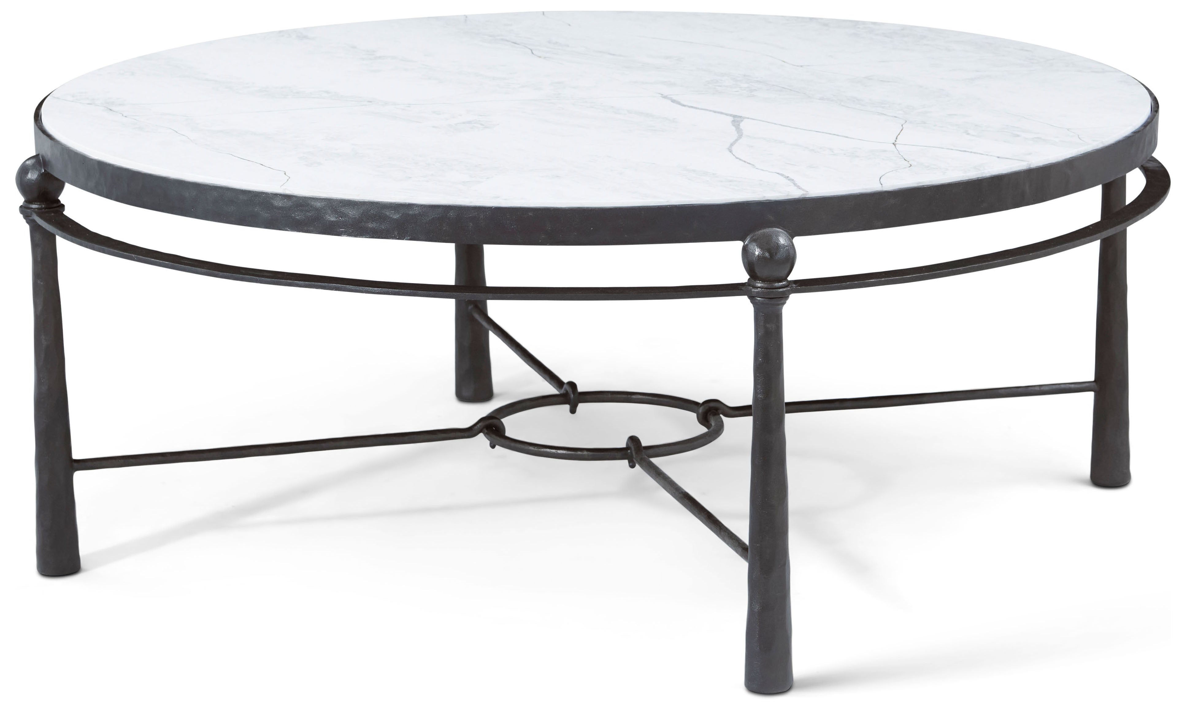 Spencer London Round Metal Cocktail Table in Steel, Quartz - Theodore Alexander
