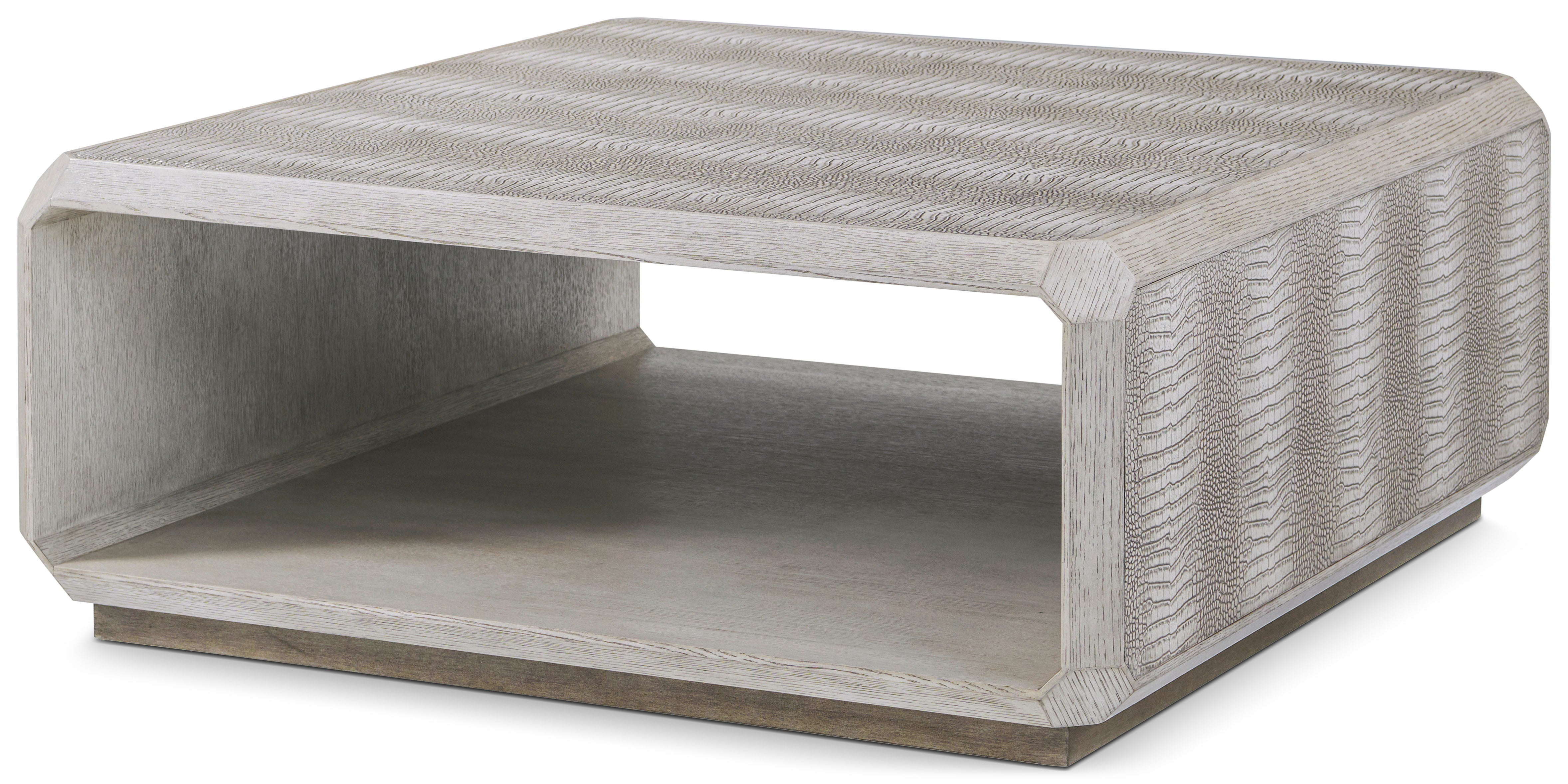 Spencer St. James Square Cocktail Table in Beech Wood/Oak Wood, Oak Wood, Oak Veneer, Reconstructed Pattern Crocodile - Theodore Alexander