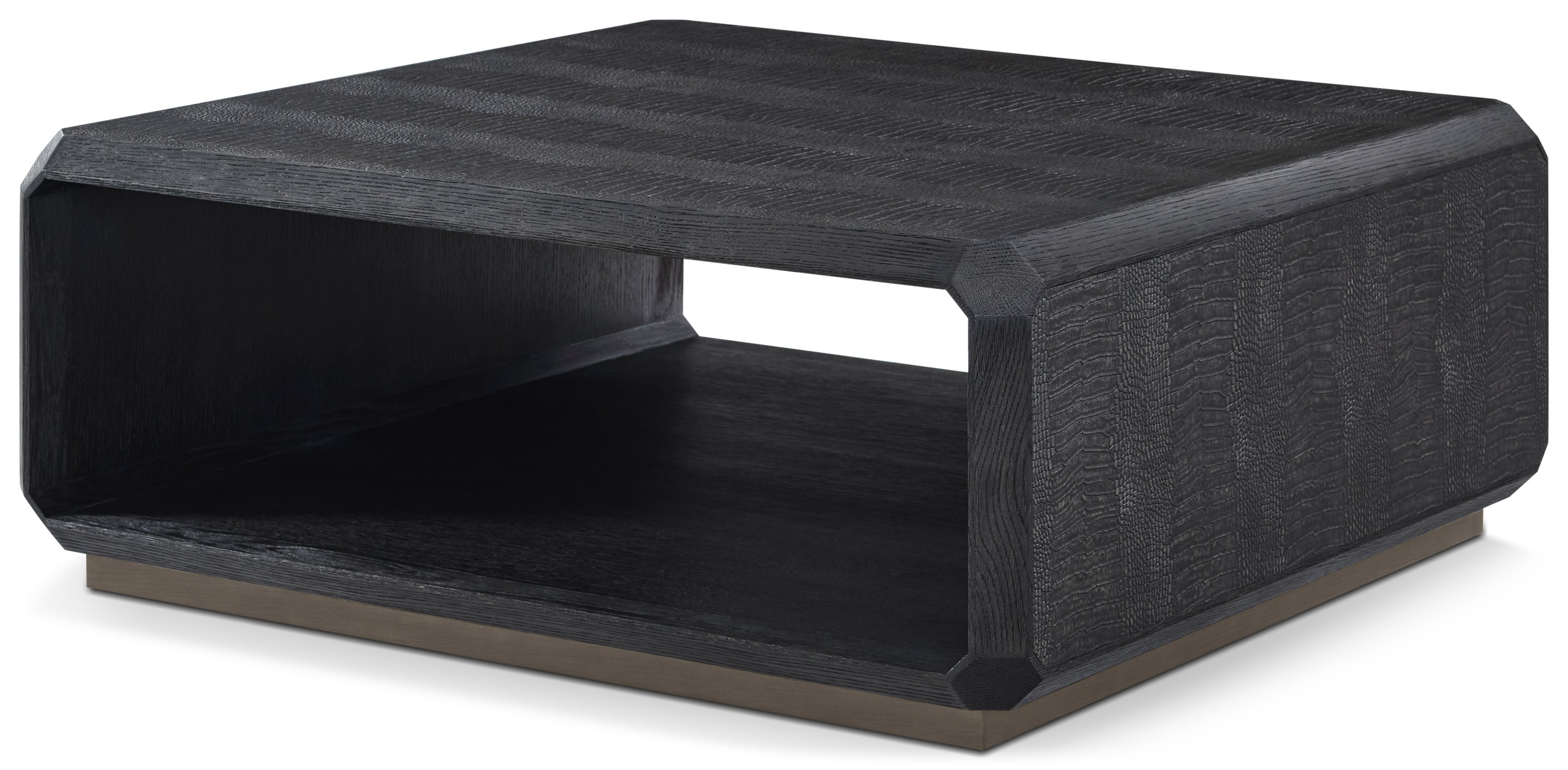 Spencer St. James Square Cocktail Table in Beech Wood/Oak Wood, Oak Wood, Oak Veneer, Reconstructed Pattern Crocodile - Theodore Alexander