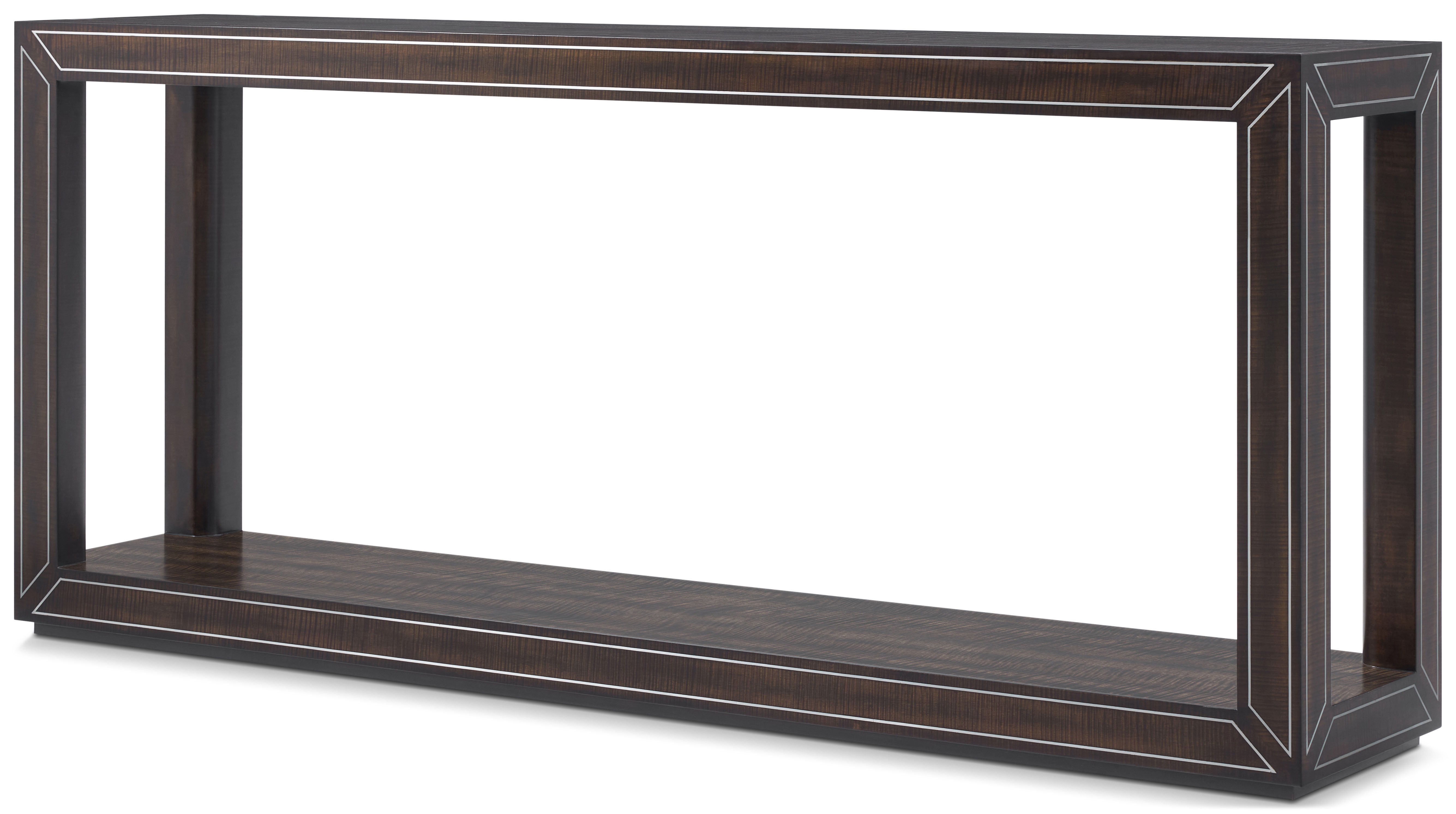 Spencer London Console Table II in Sycamore Veneer, Stainless Steel Inlay - Theodore Alexander