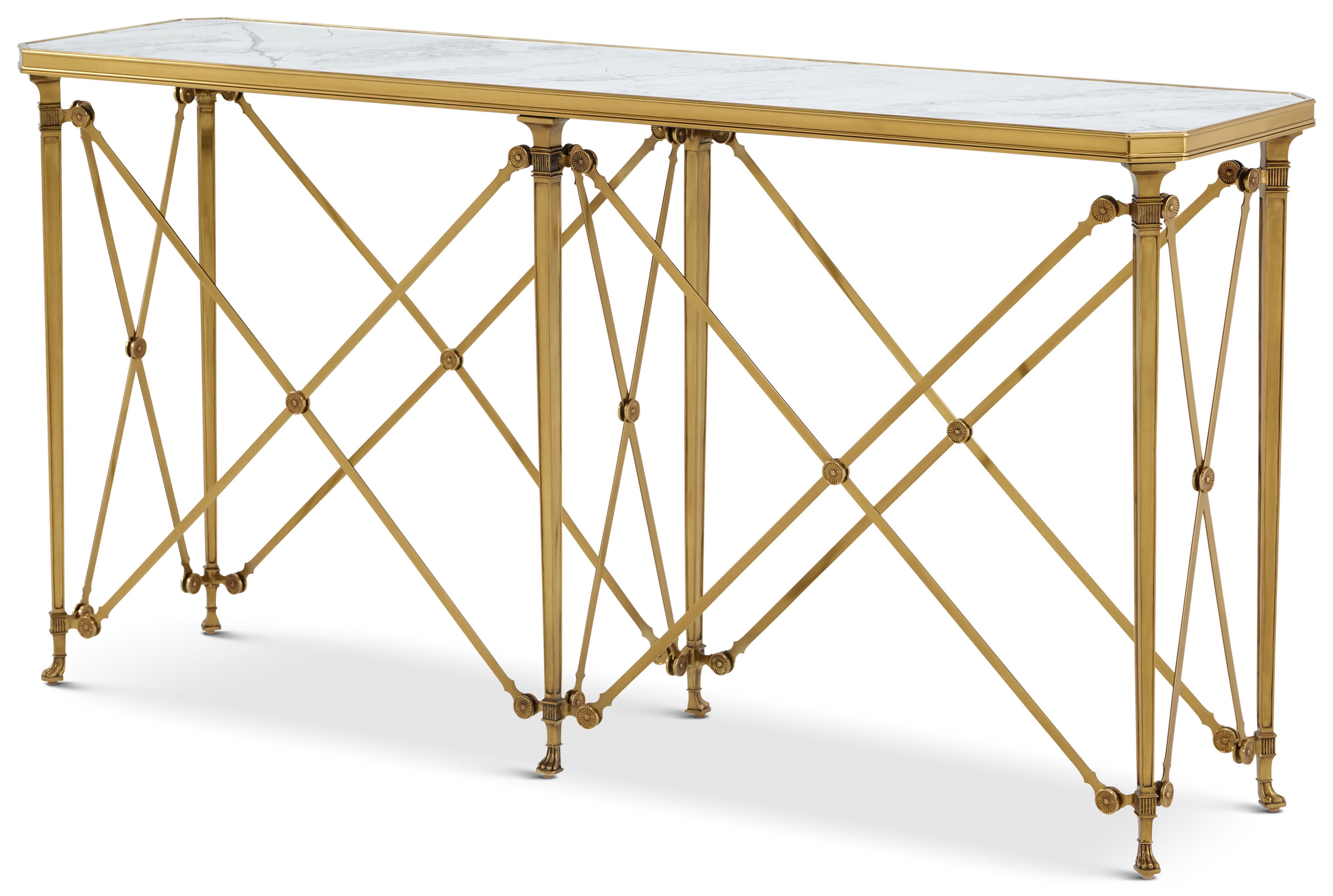 Spencer London Brass Console Table in Brass, Quartz - Theodore Alexander
