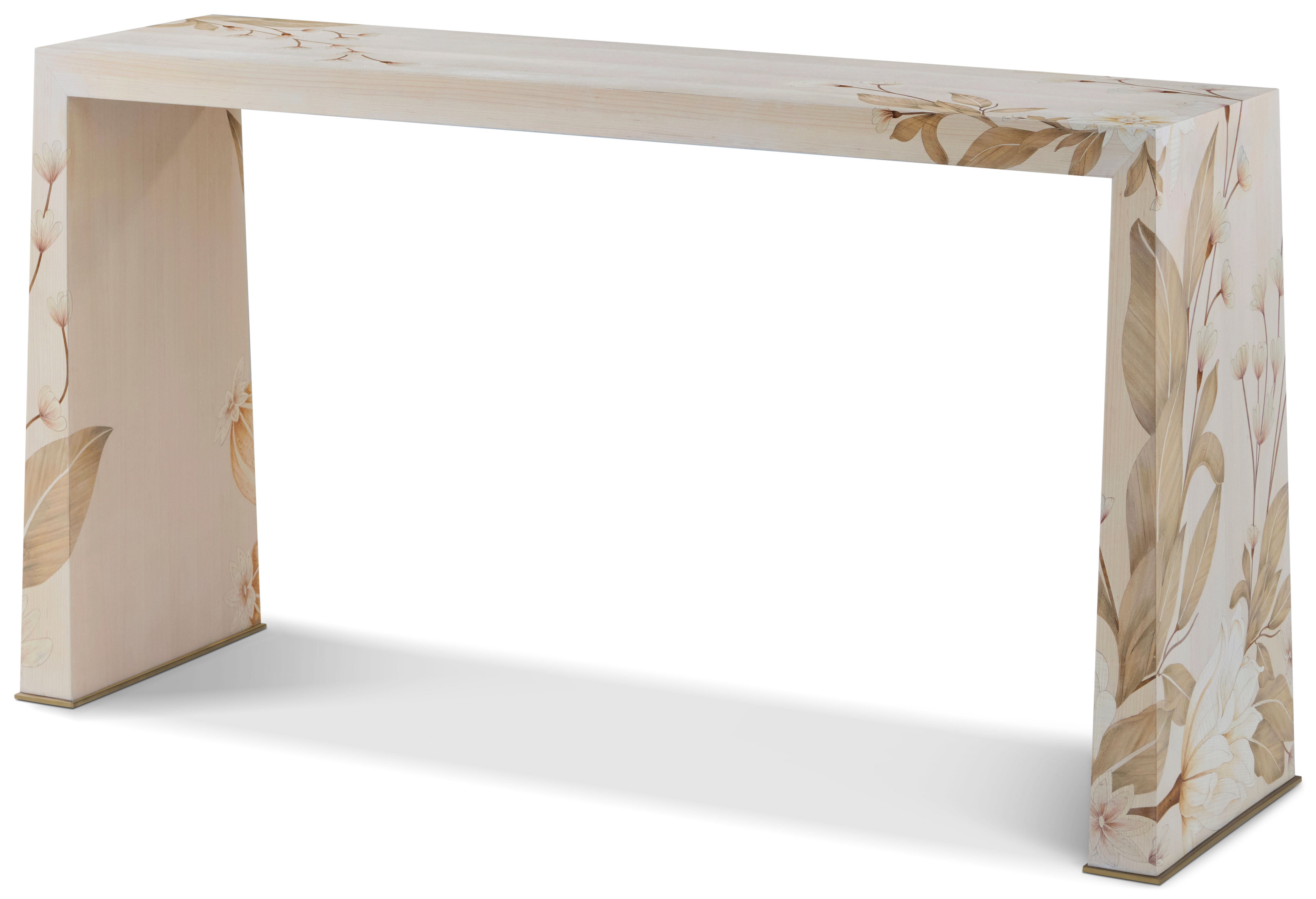 Bouquet Console Table in Maple Veneer, Sycamore Veneer, Satinwood Veneer, Stainless Steel, Movingue Veneer, Ash Veneer, Pine Veneer, Stainless Steel - Theodore Alexander