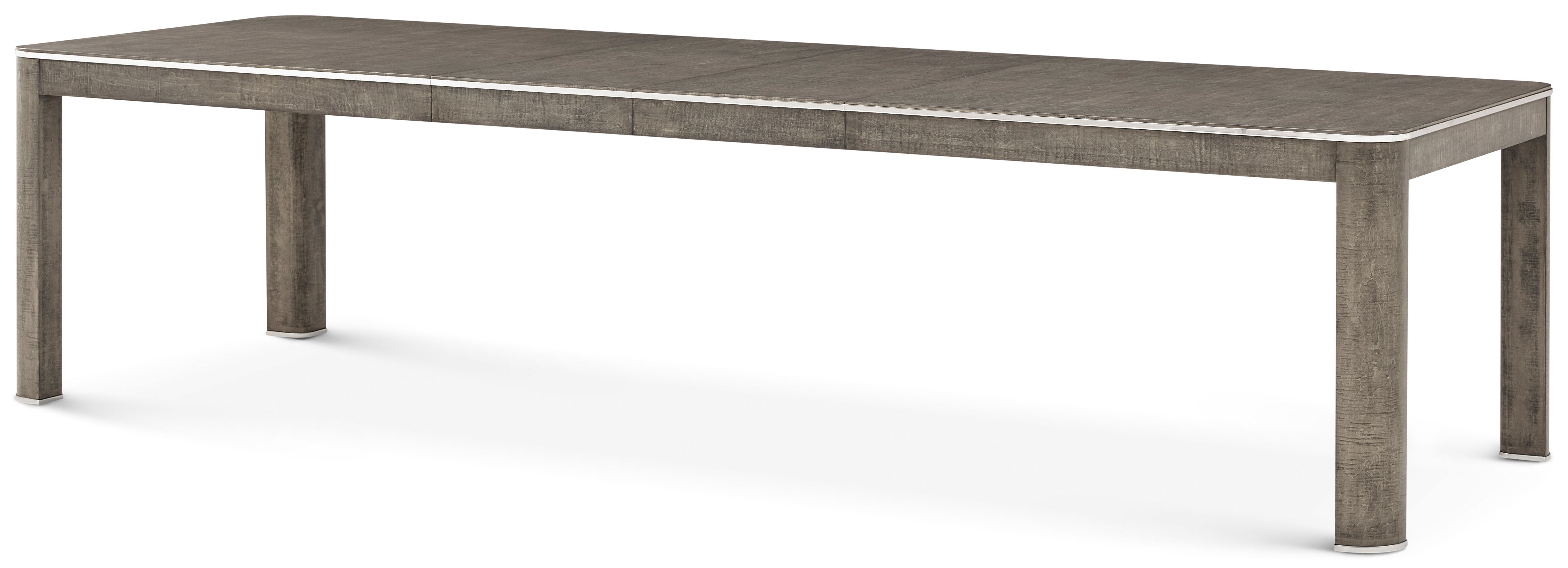 Hudson Extension Dining Table in VCF1868_Pebble_Grey_MCF034_Polished_Only / Stainless Steel, Wood, Veneer - Theodore Alexander