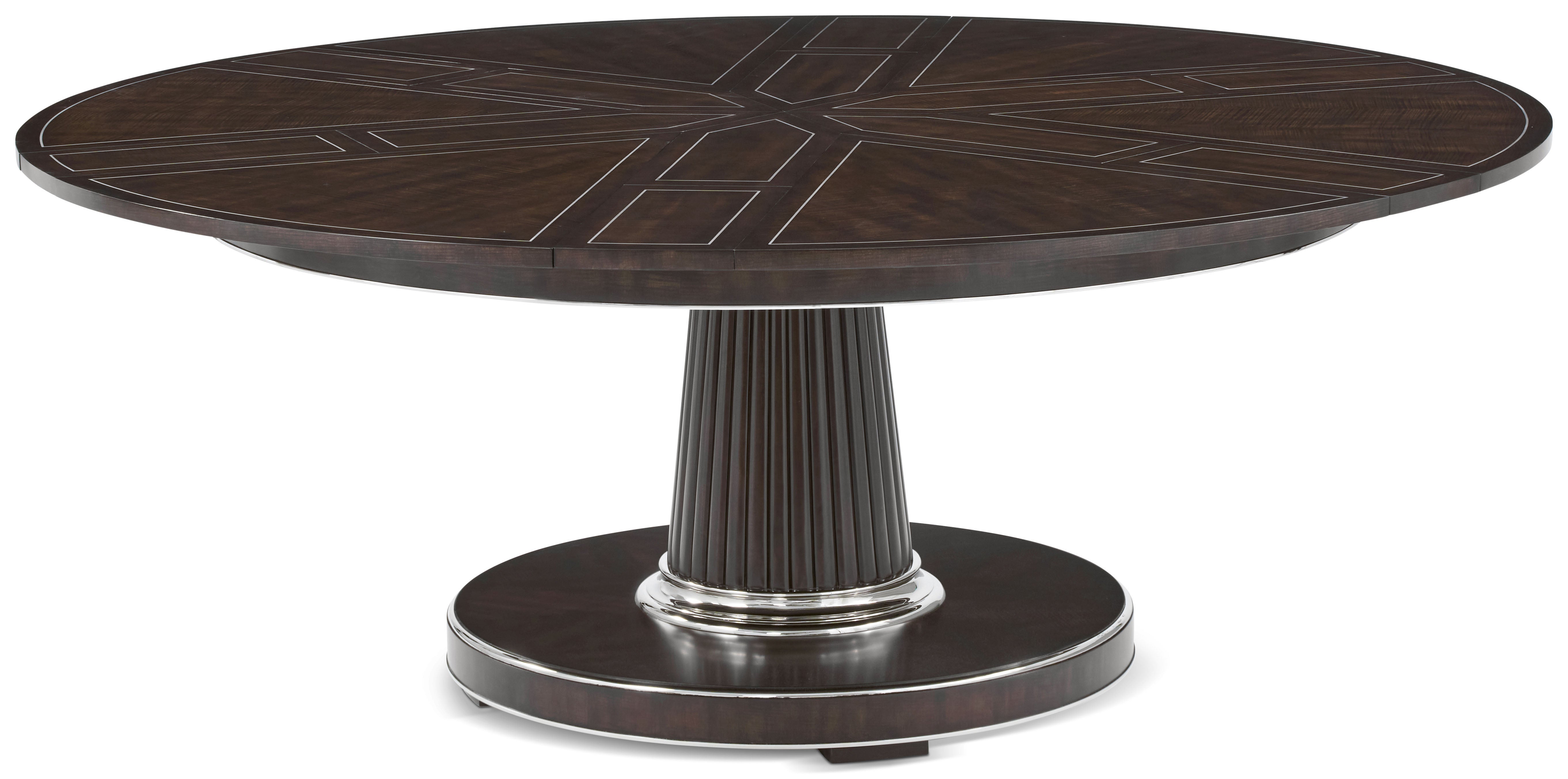 Spencer London Jupe Dining Table in Maple Wood, Sycamore Veneer, Brass, Stainless Steel Inlay - Theodore Alexander