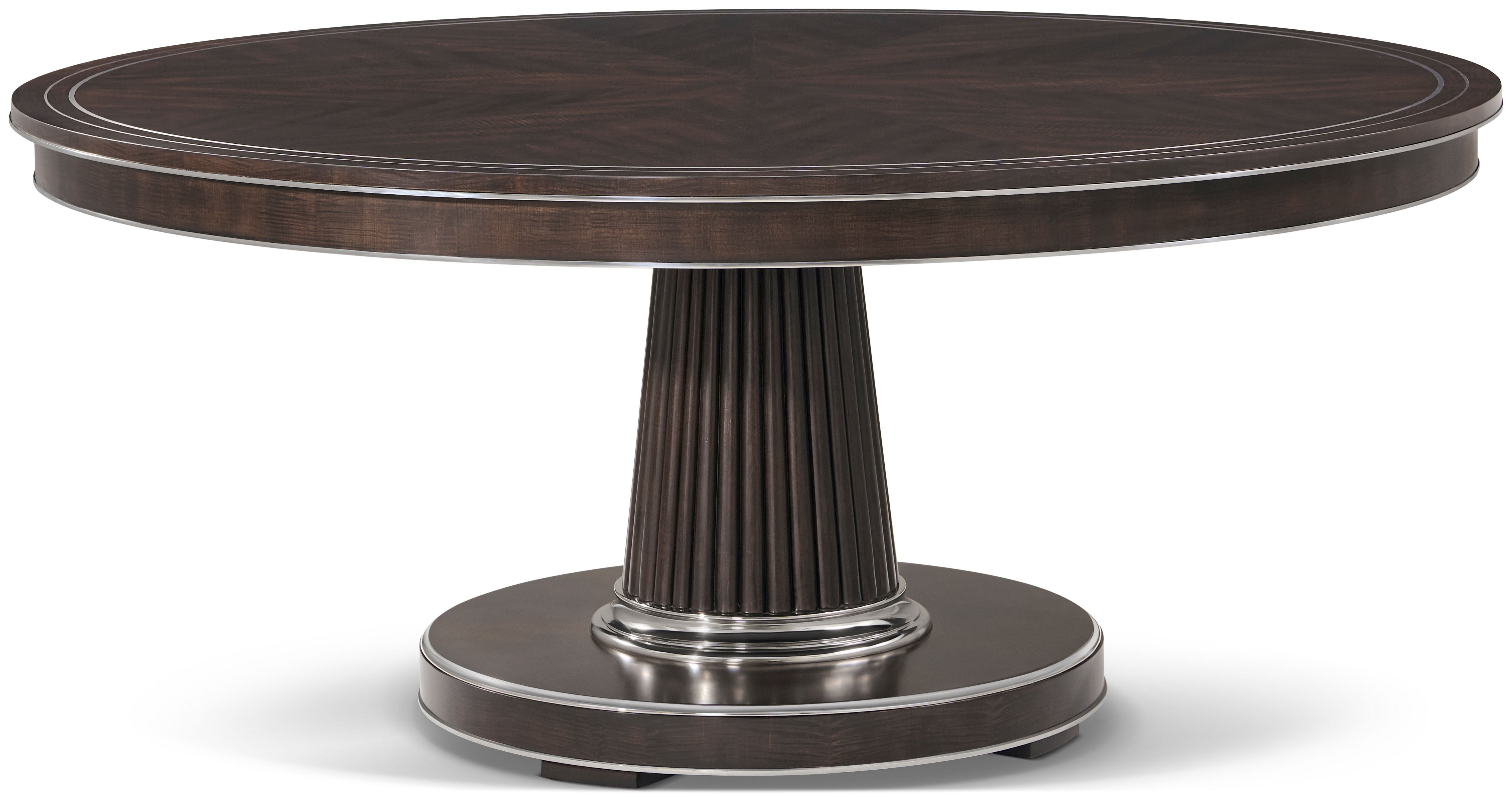 Spencer London Round Dining Table in Maple Wood, Sycamore Veneer, Brass, Stainless Steel Inlay - Theodore Alexander