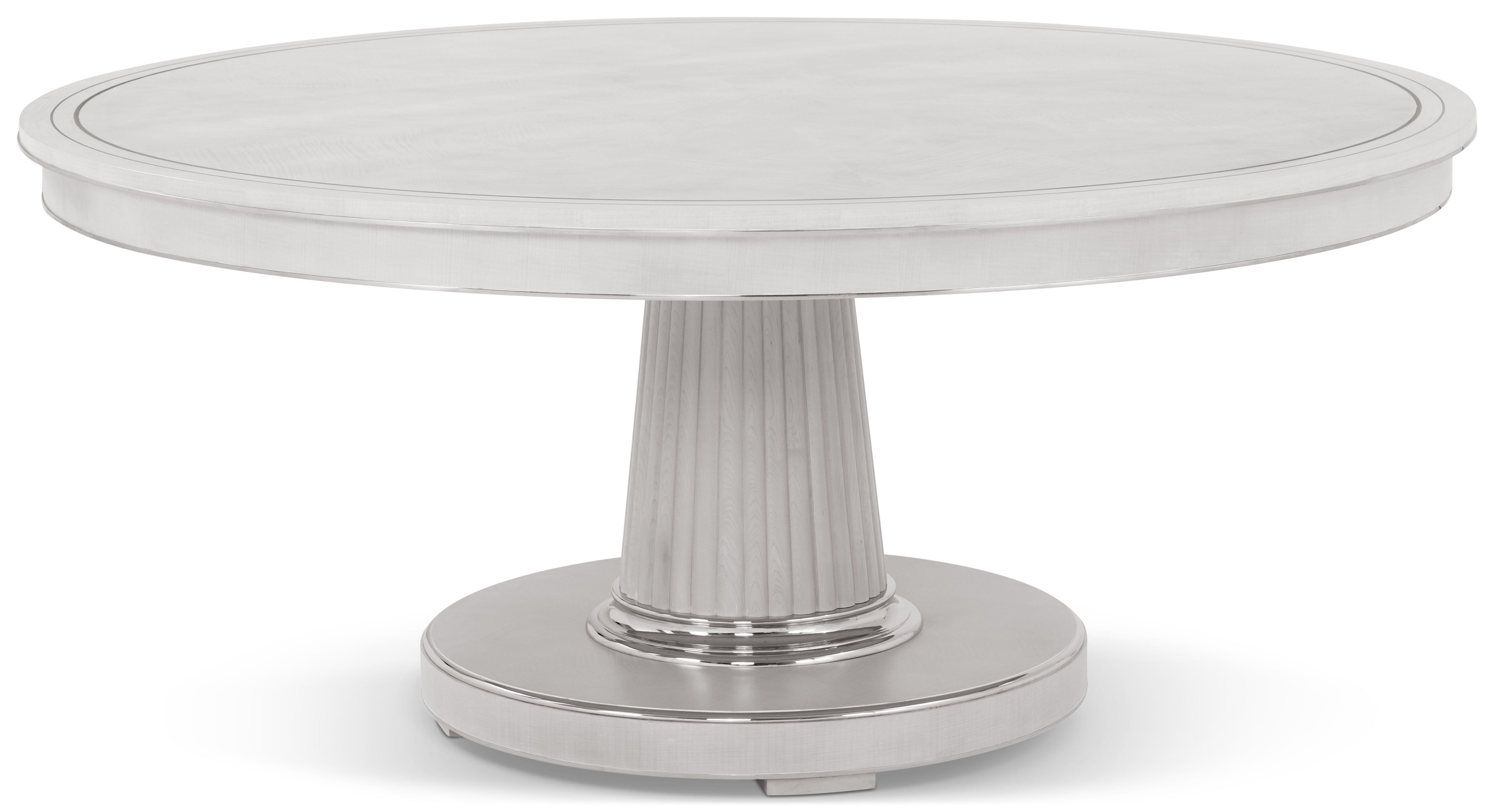 Spencer London Round Dining Table in Maple Wood, Sycamore Veneer, Brass, Stainless Steel Inlay - Theodore Alexander