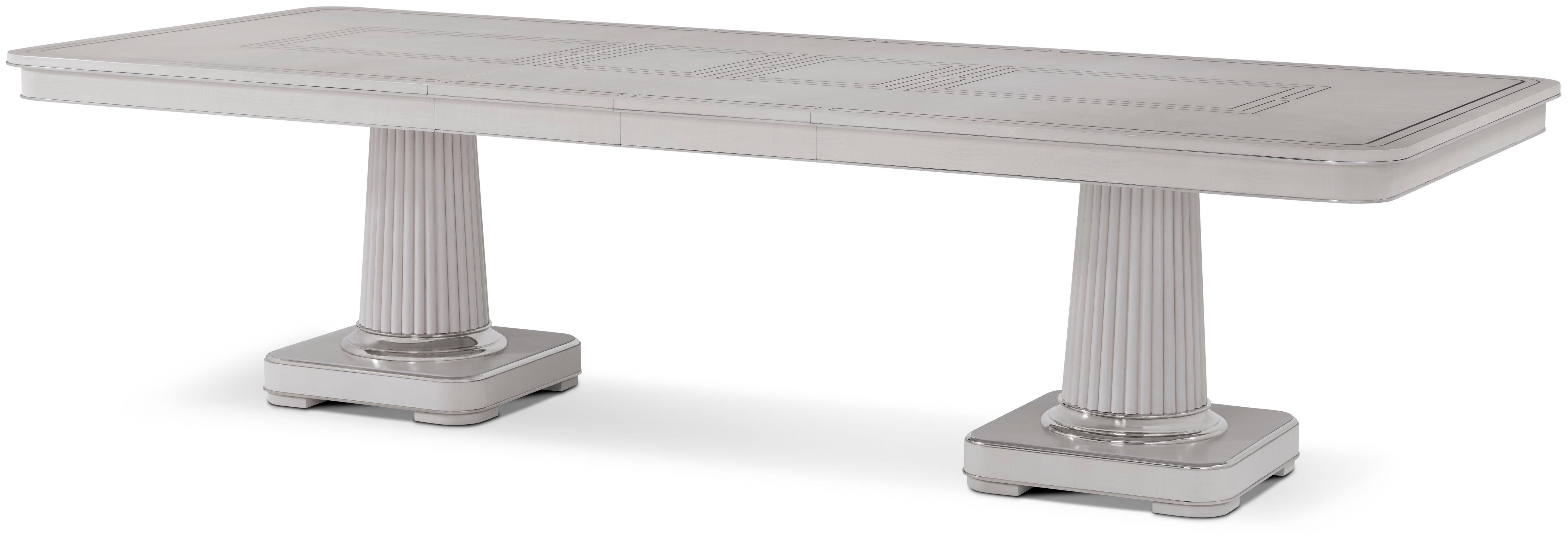 Spencer London Extension Dining Table in Maple Wood, Sycamore Veneer, Brass, Stainless Steel Inlay - Theodore Alexander