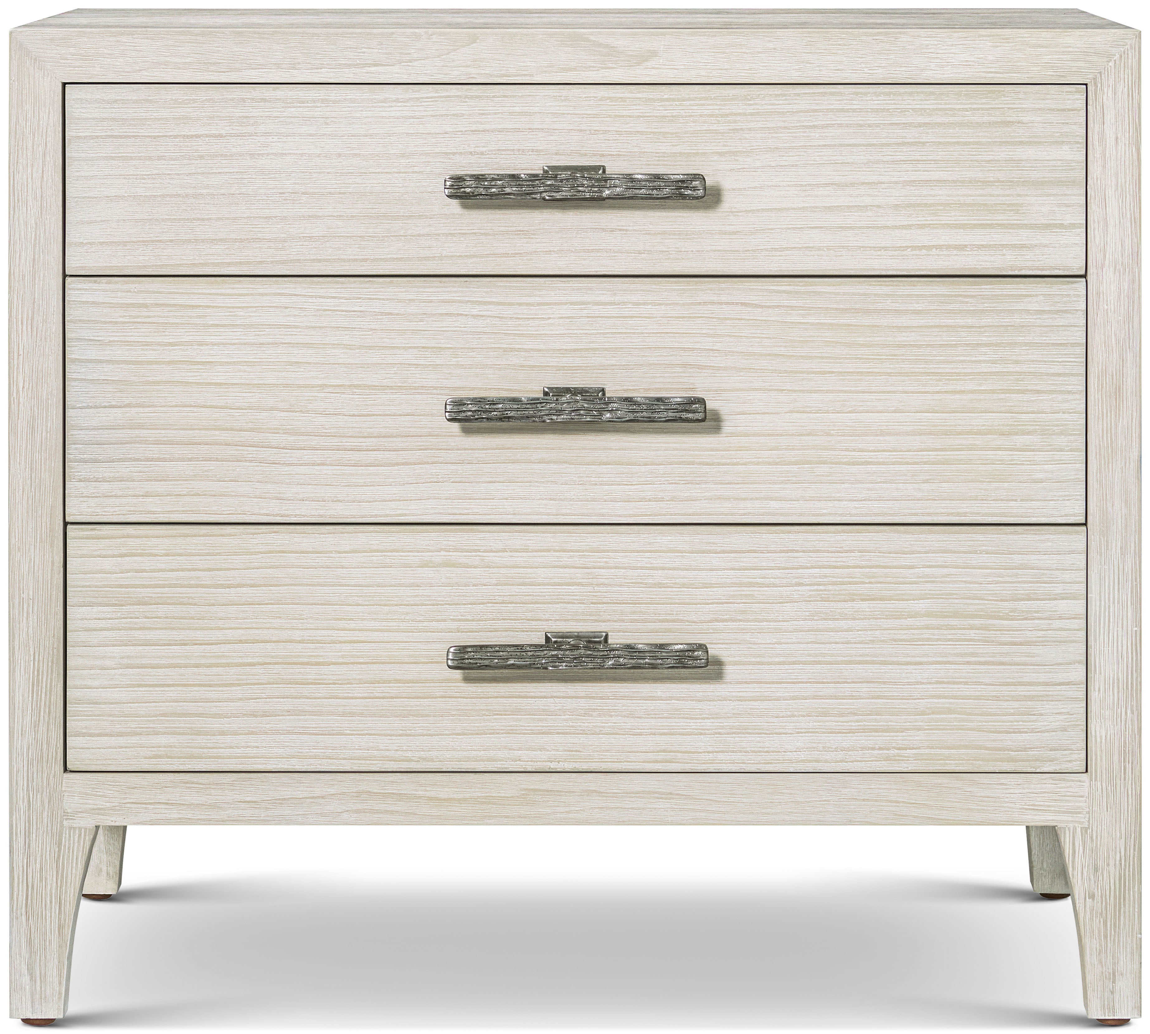 Breeze Three Drawer Nightstand in PCF1168.1C2HA3F_Sea_Salt_MCF547.A_Dark_Sterling / Pine Wood, Pine Veneer, Aluminium - Theodore Alexander