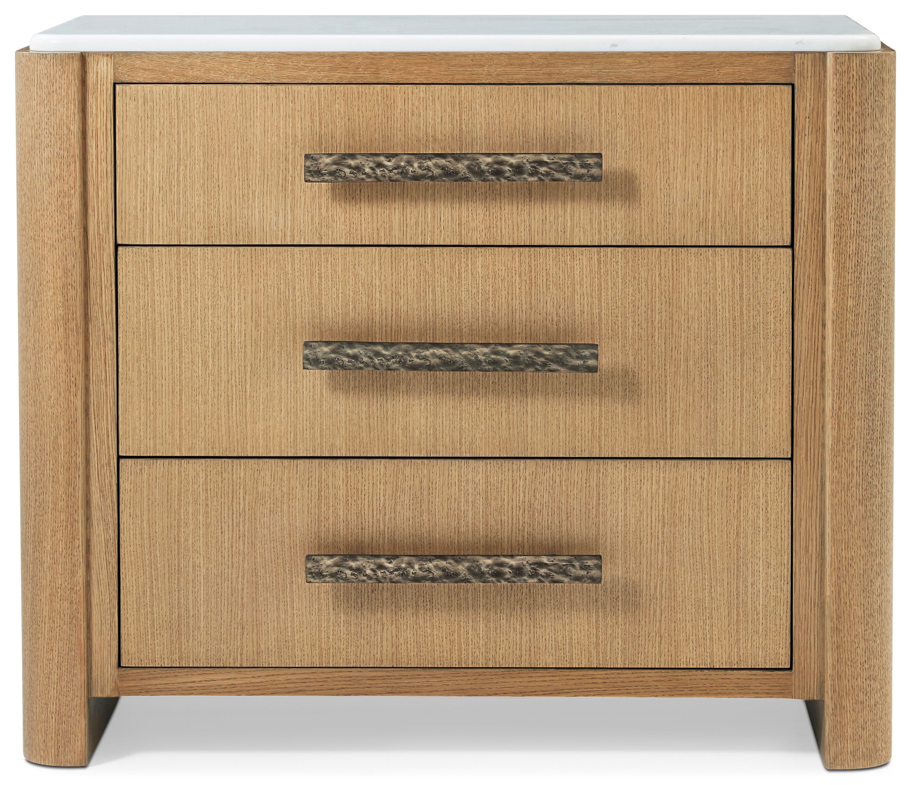 Essence Three Drawer Nightstand in VCF1792_Blonde_MCF552.A_Volcanic_Essence / Aluminium, Veneer, Marble - Theodore Alexander