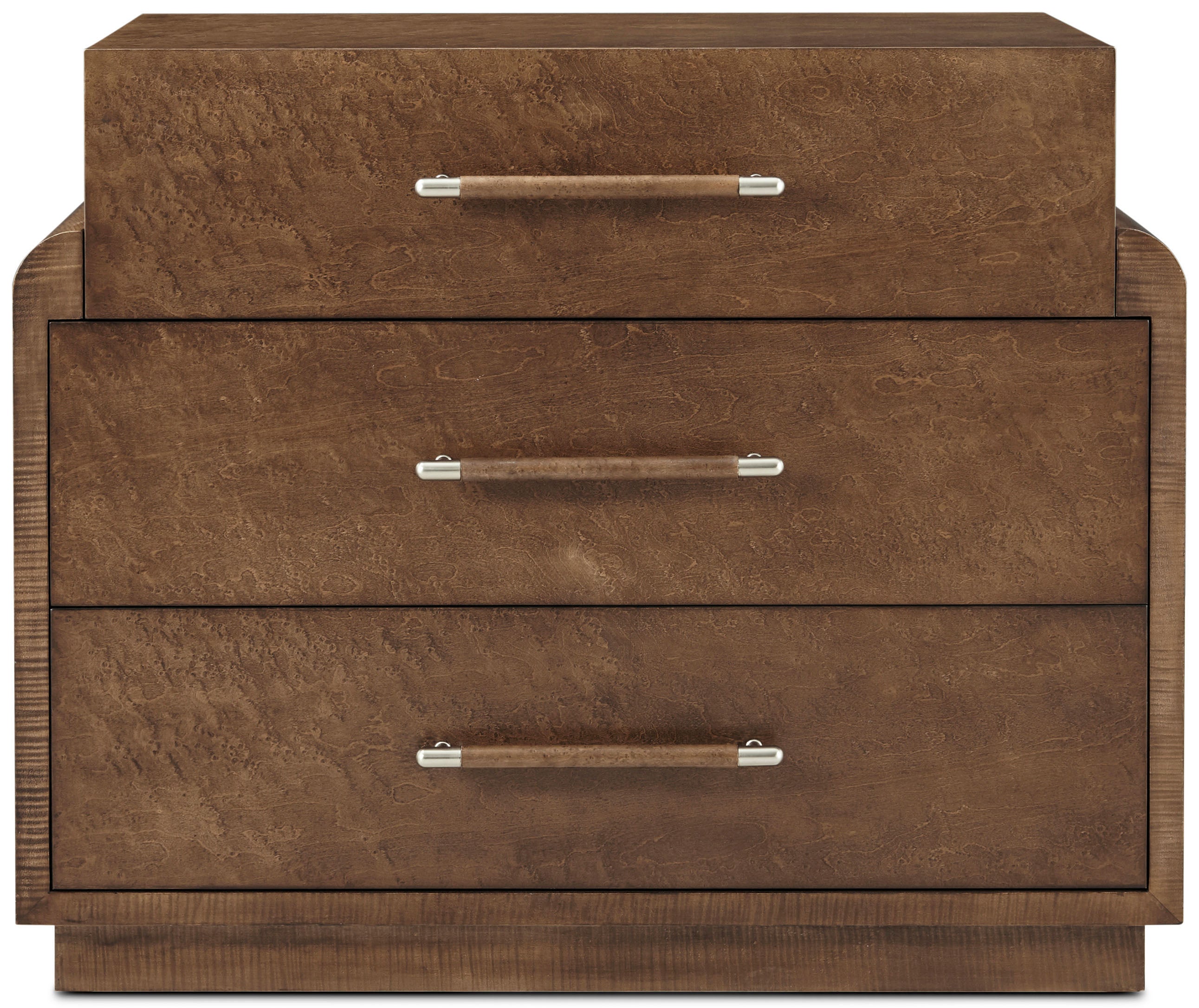 Origins Three-Drawer Nightstand in VCF1853_Landmark_VCF1854_Landmark_MCF577.B_Starlight / Maple Veneer, Sycamore Veneer, Brass - Theodore Alexander