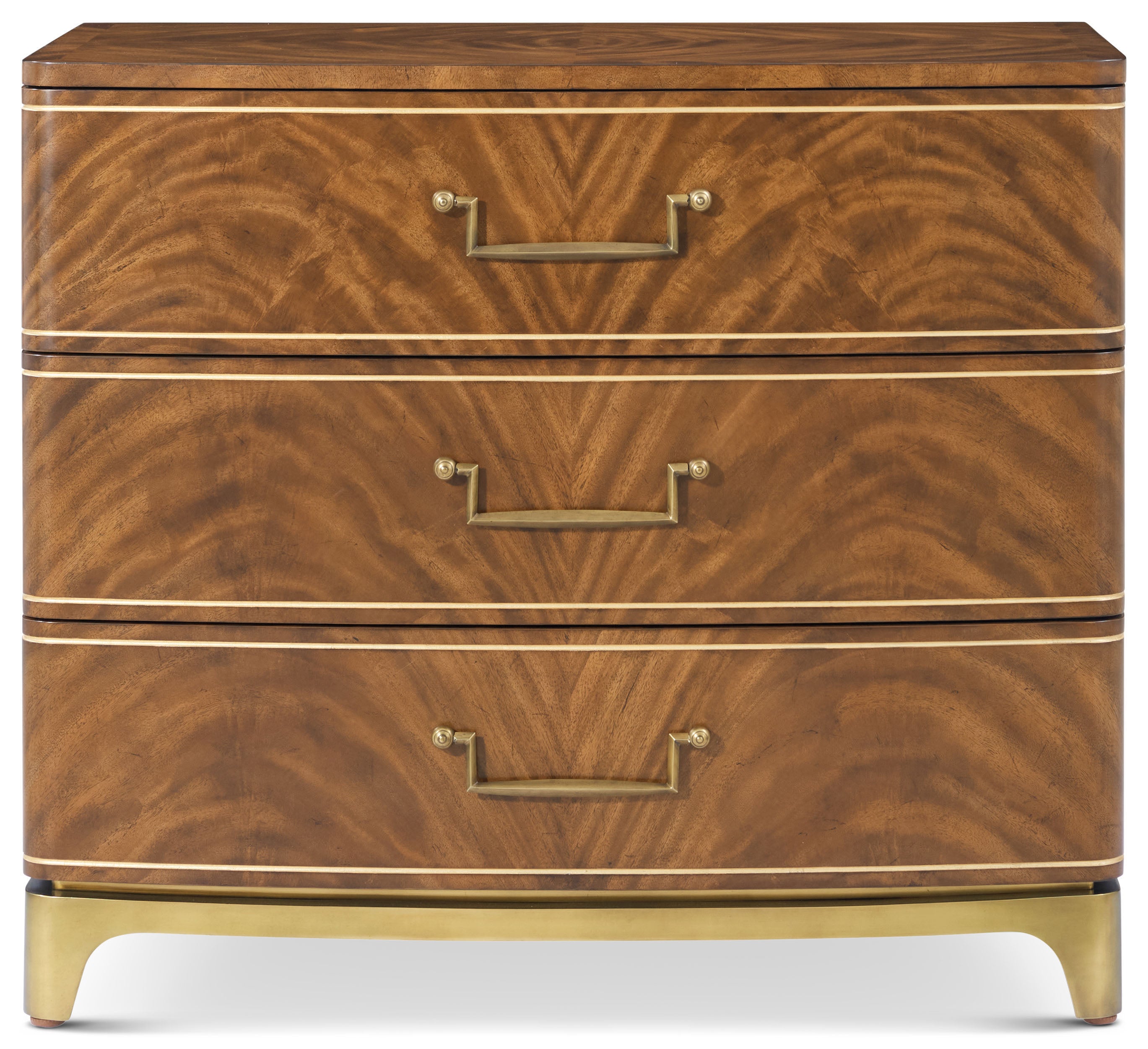 Spencer London Burl Nightstand in Khaya Veneer, Brass - Theodore Alexander
