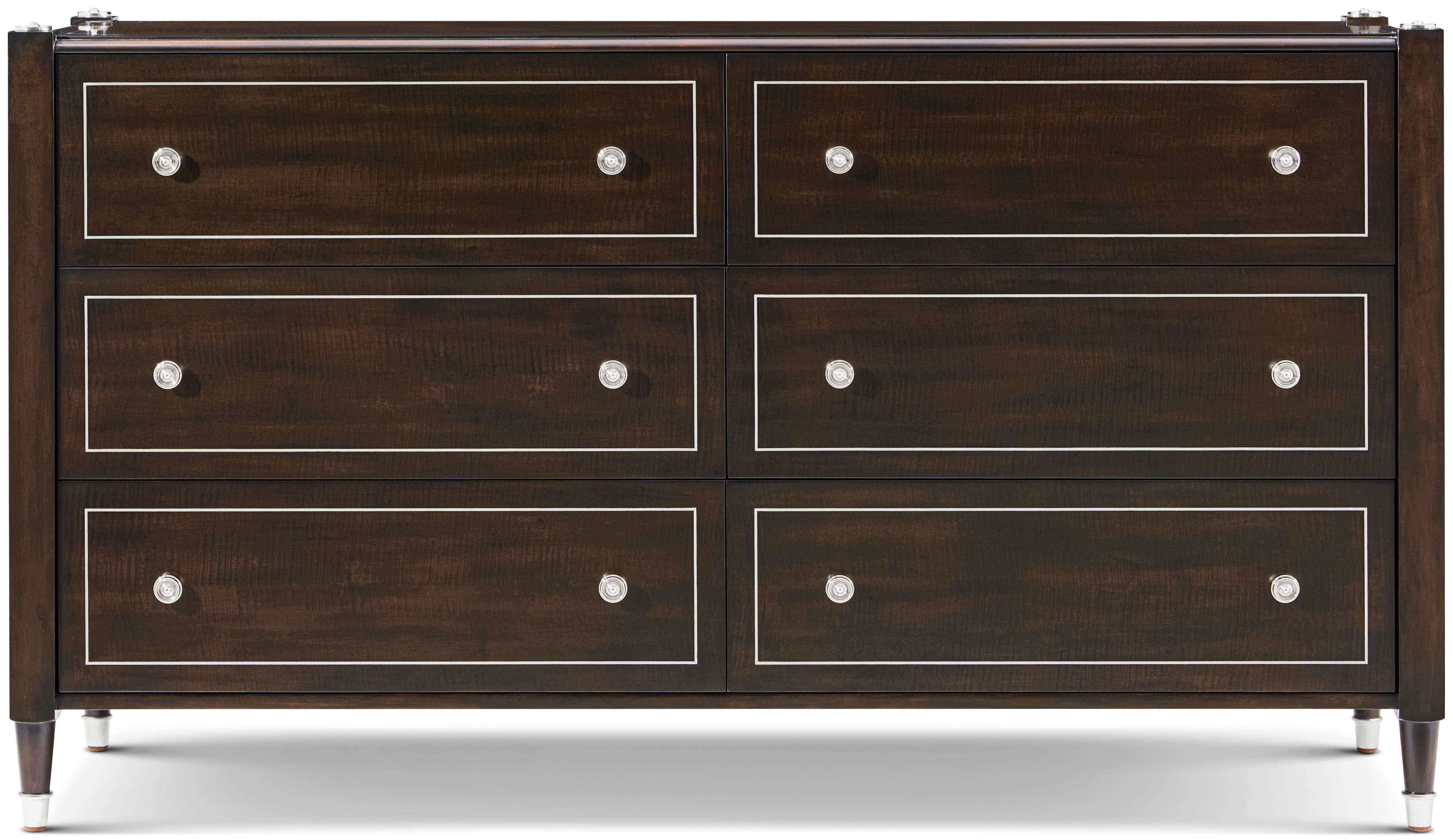 Spencer London 6-Drawer Dresser in Maple Wood, Sycamore Veneer, Brass - Theodore Alexander