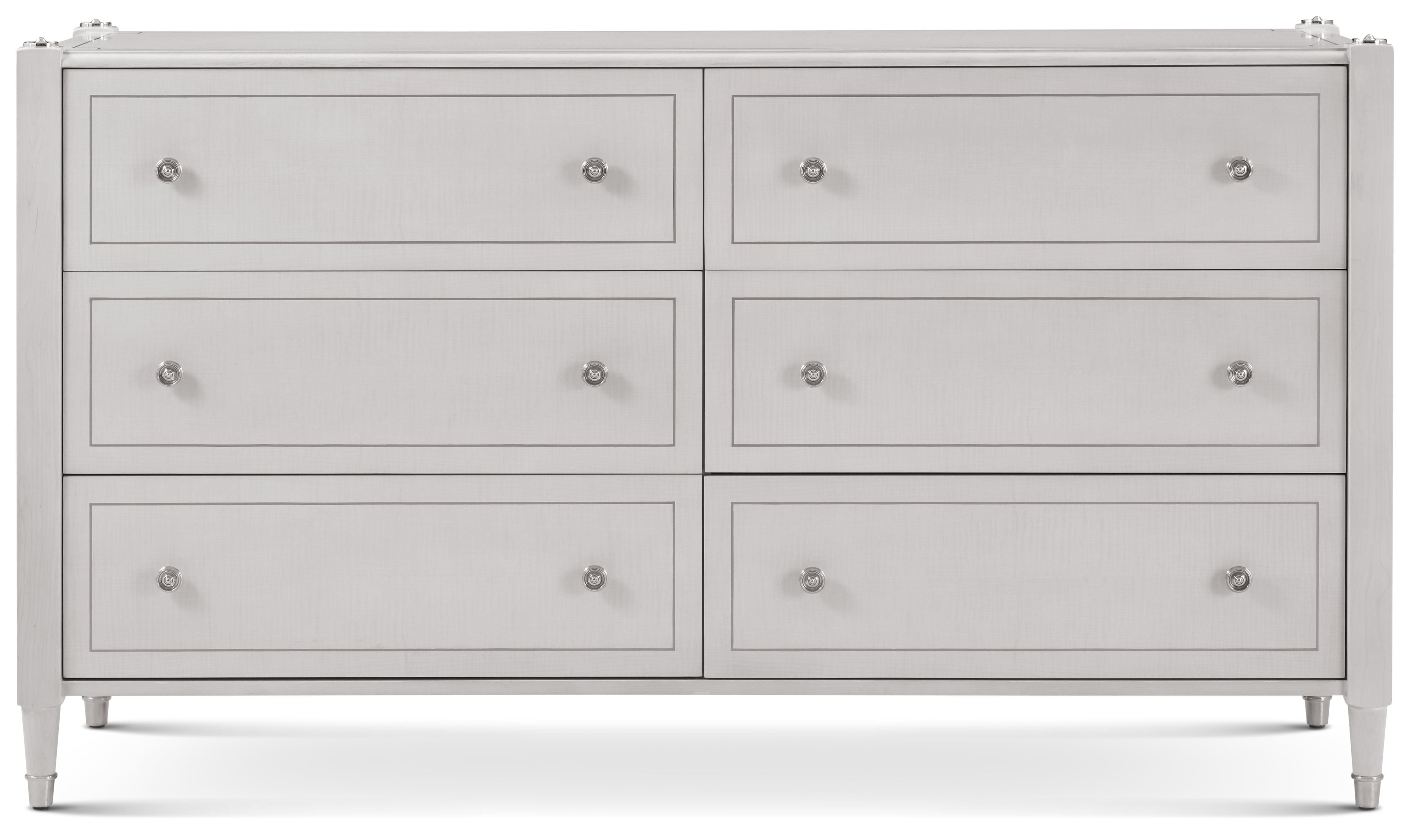 Spencer London 6-Drawer Dresser in Maple Wood, Sycamore Veneer, Brass - Theodore Alexander