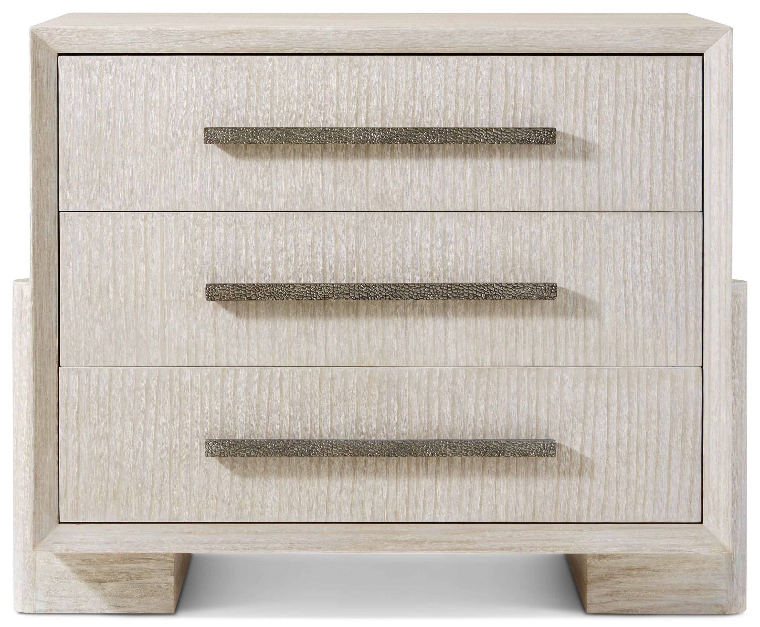 Urbane 3 Drawer Nightstand in Pine Wood, Pine Veneer, Aluminium - Theodore Alexander