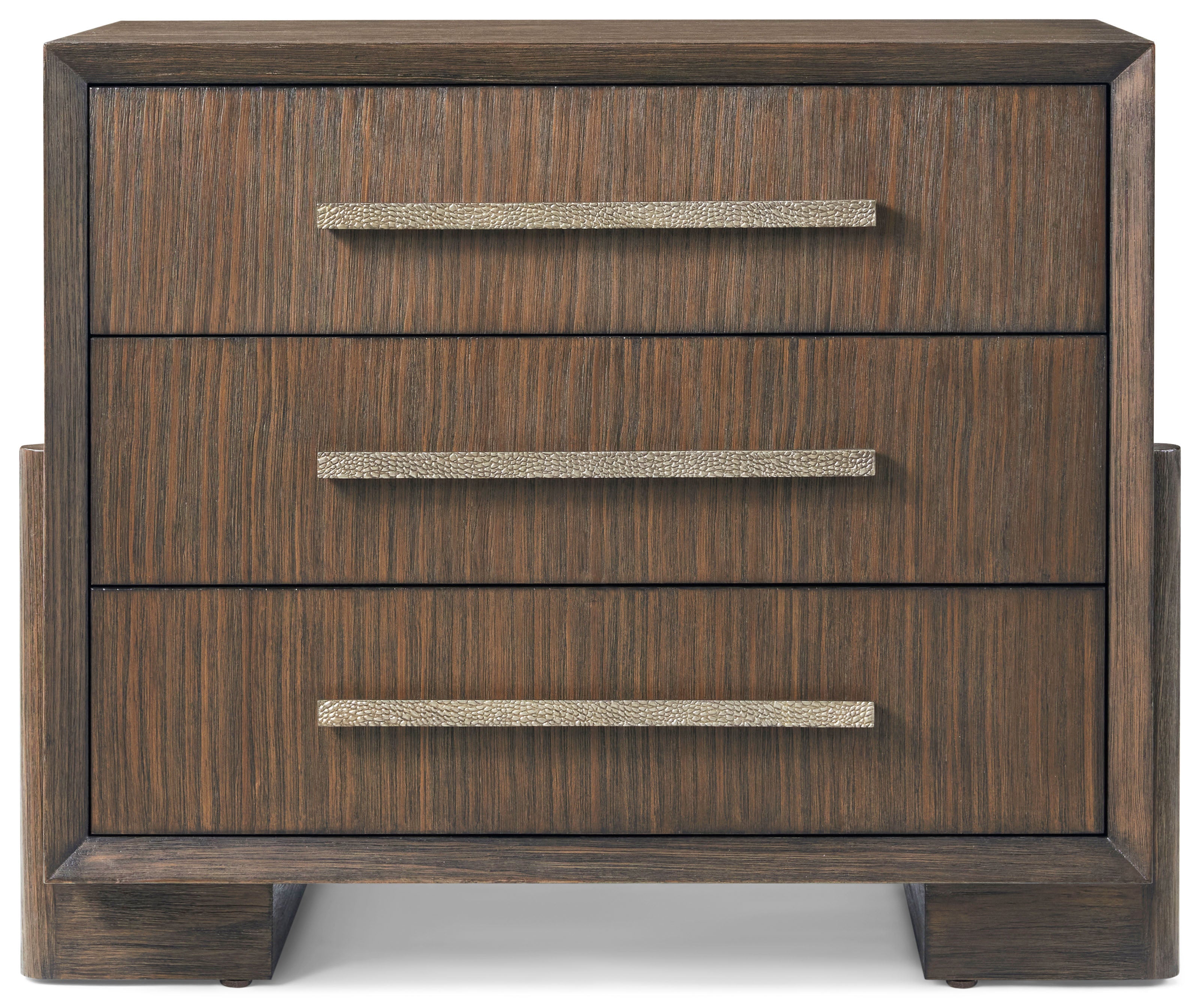 Urbane 3 Drawer Nightstand in Pine Wood, Pine Veneer, Aluminium - Theodore Alexander