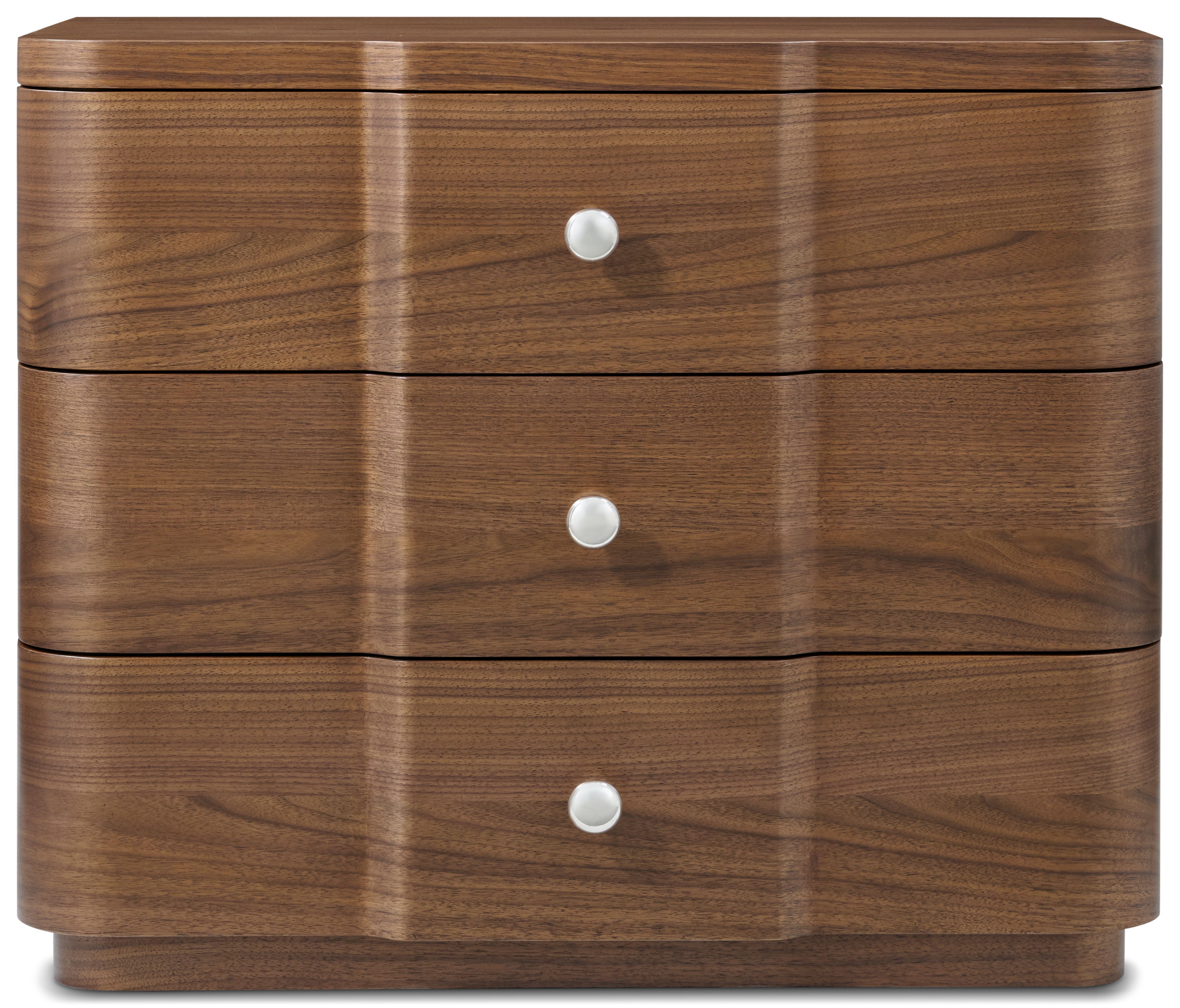 Coronet Walnut Nightstand in Walnut Veneer, Brass - Theodore Alexander