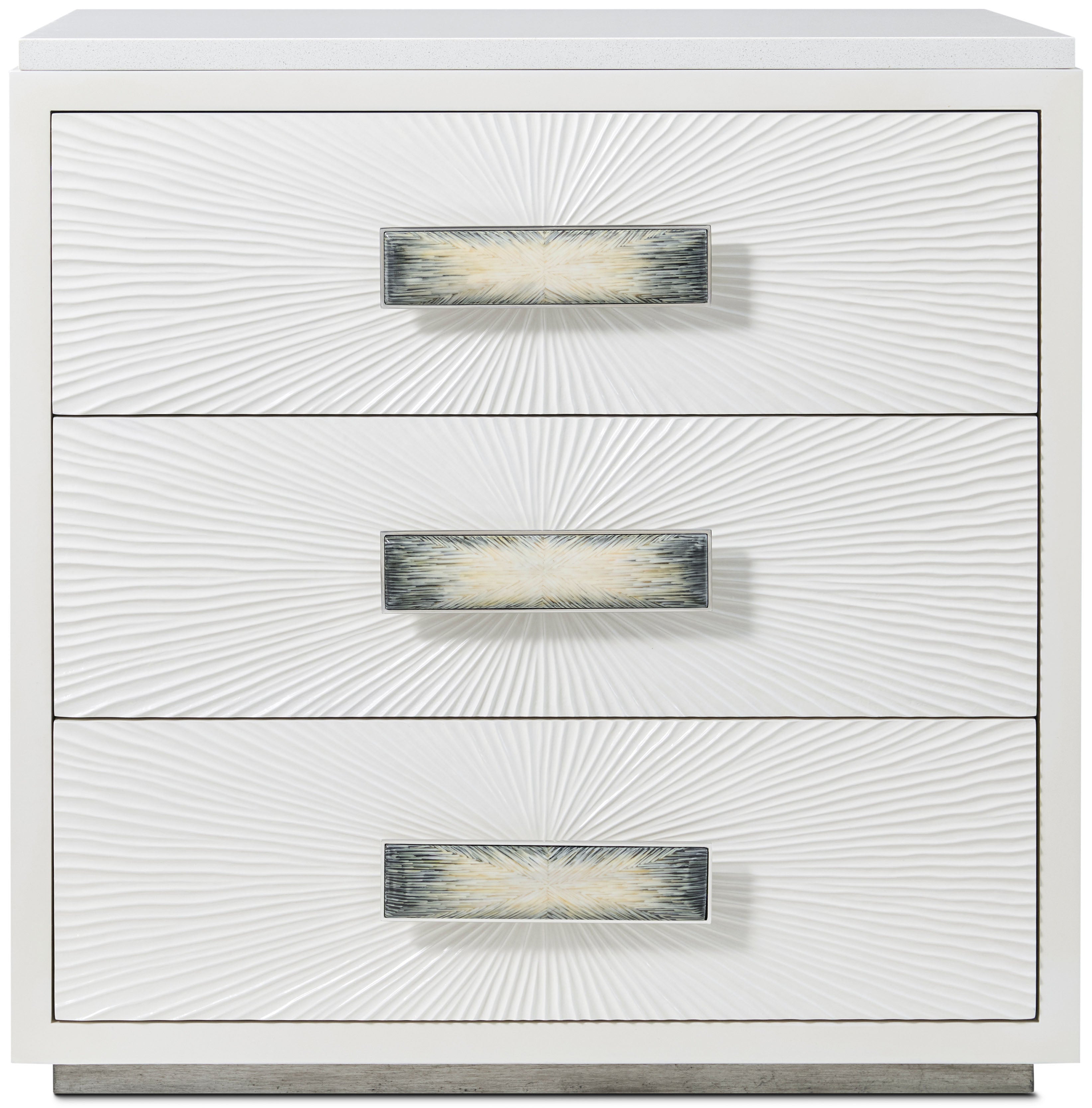 Panos Small Nightstand in Beech Wood, Composite, Quartz, Stainless Steel - Theodore Alexander