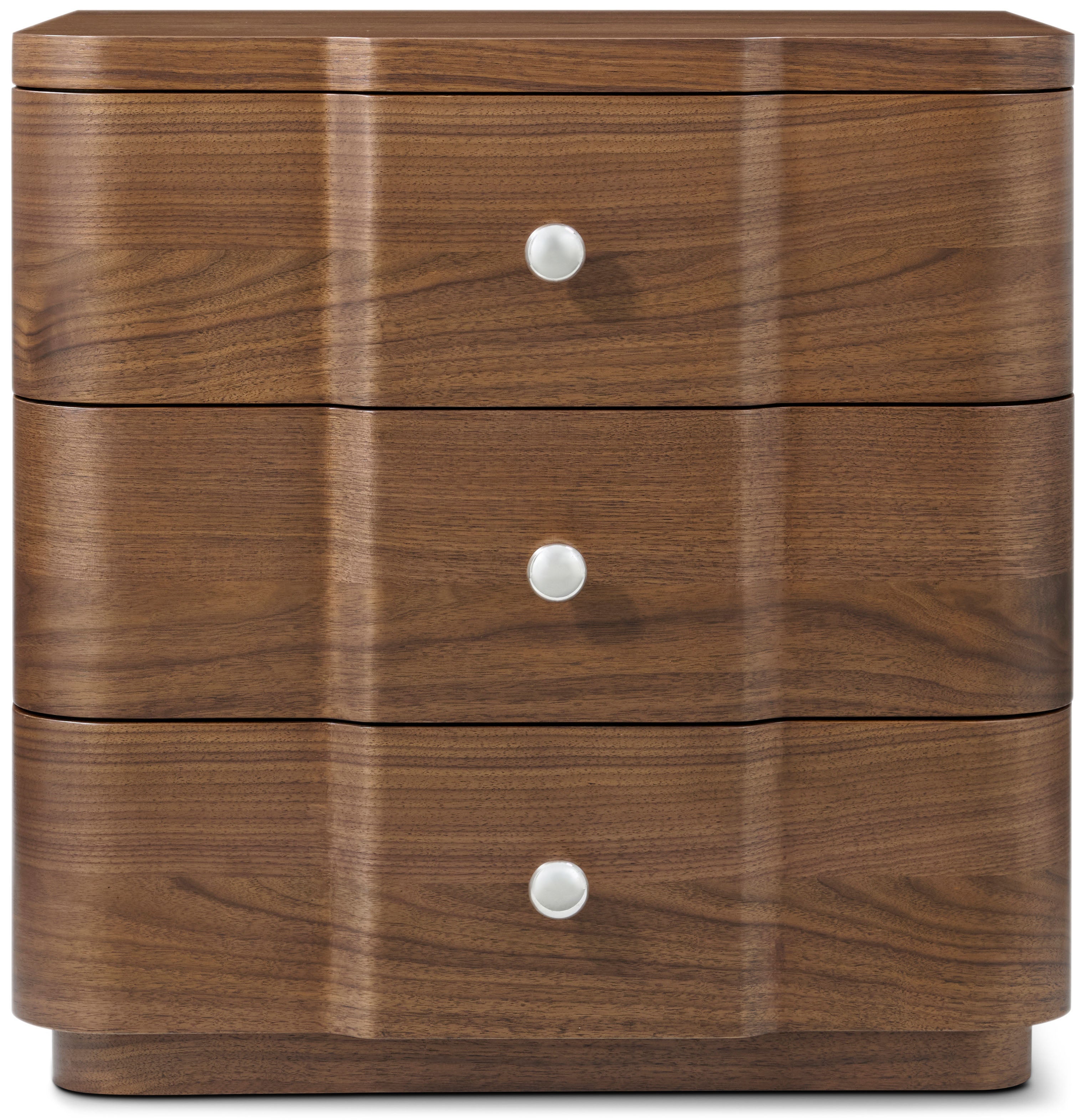 Coronet Walnut Small Nightstand in Walnut Veneer, Brass - Theodore Alexander