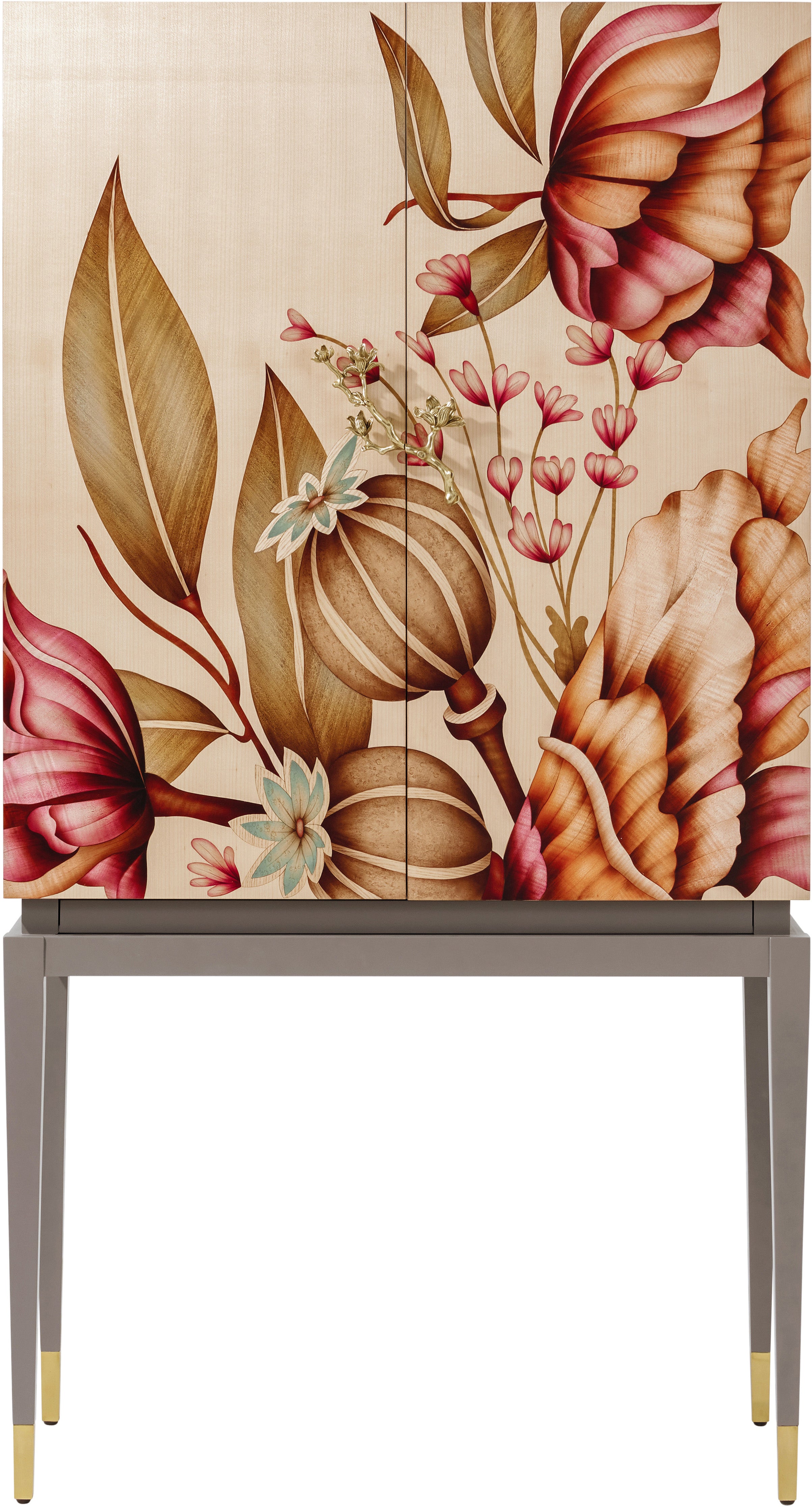 Bouquet Bar Cabinet in Aluminium, Glass, Veneer - Theodore Alexander