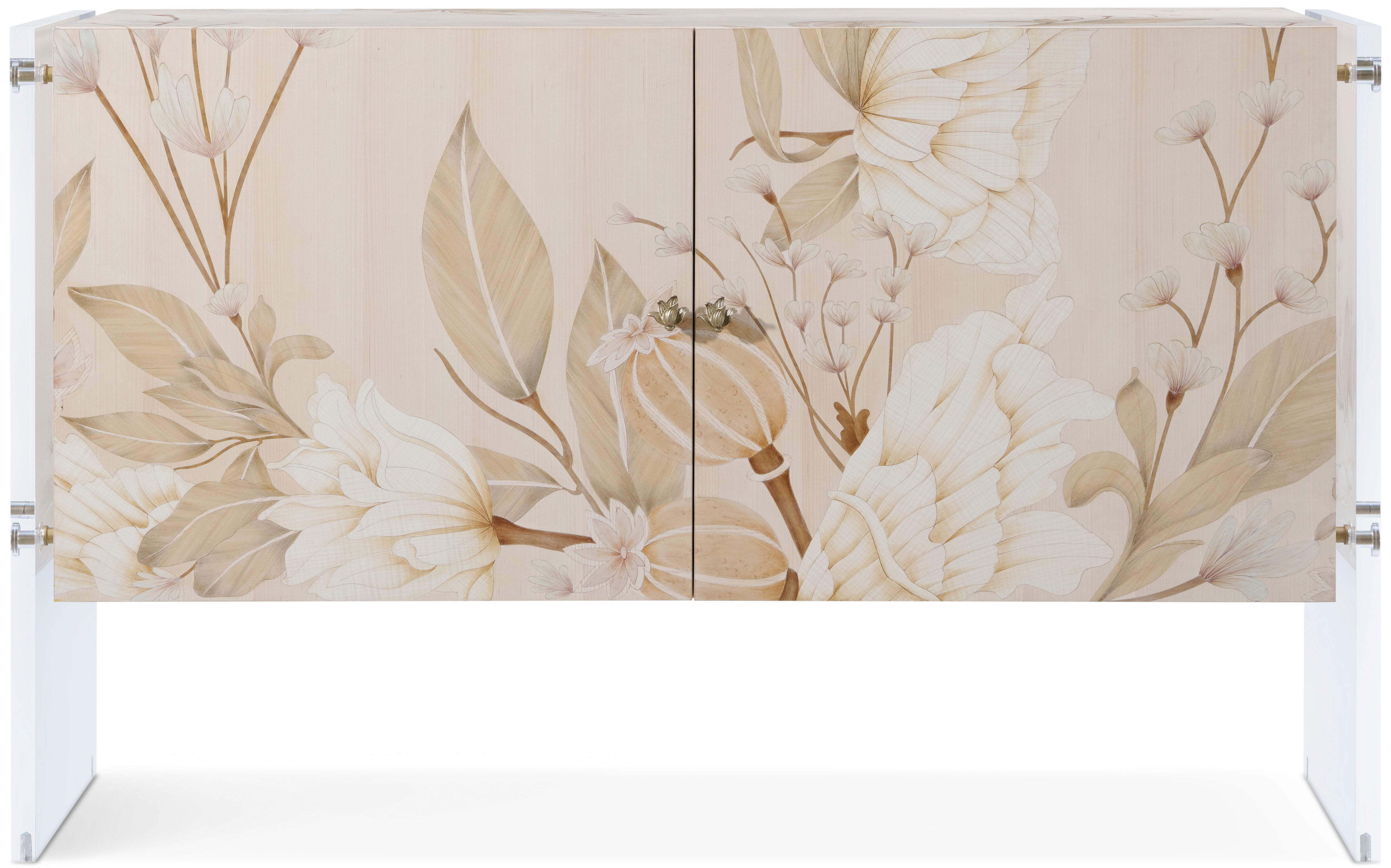 Bouquet 2-Door Cabinet in Maple Veneer, Sycamore Veneer, Satinwood Veneer, Stainless Steel, Movingue Veneer, Ash Veneer, Pine Veneer, Stainless Steel, Acrylic - Theodore Alexander