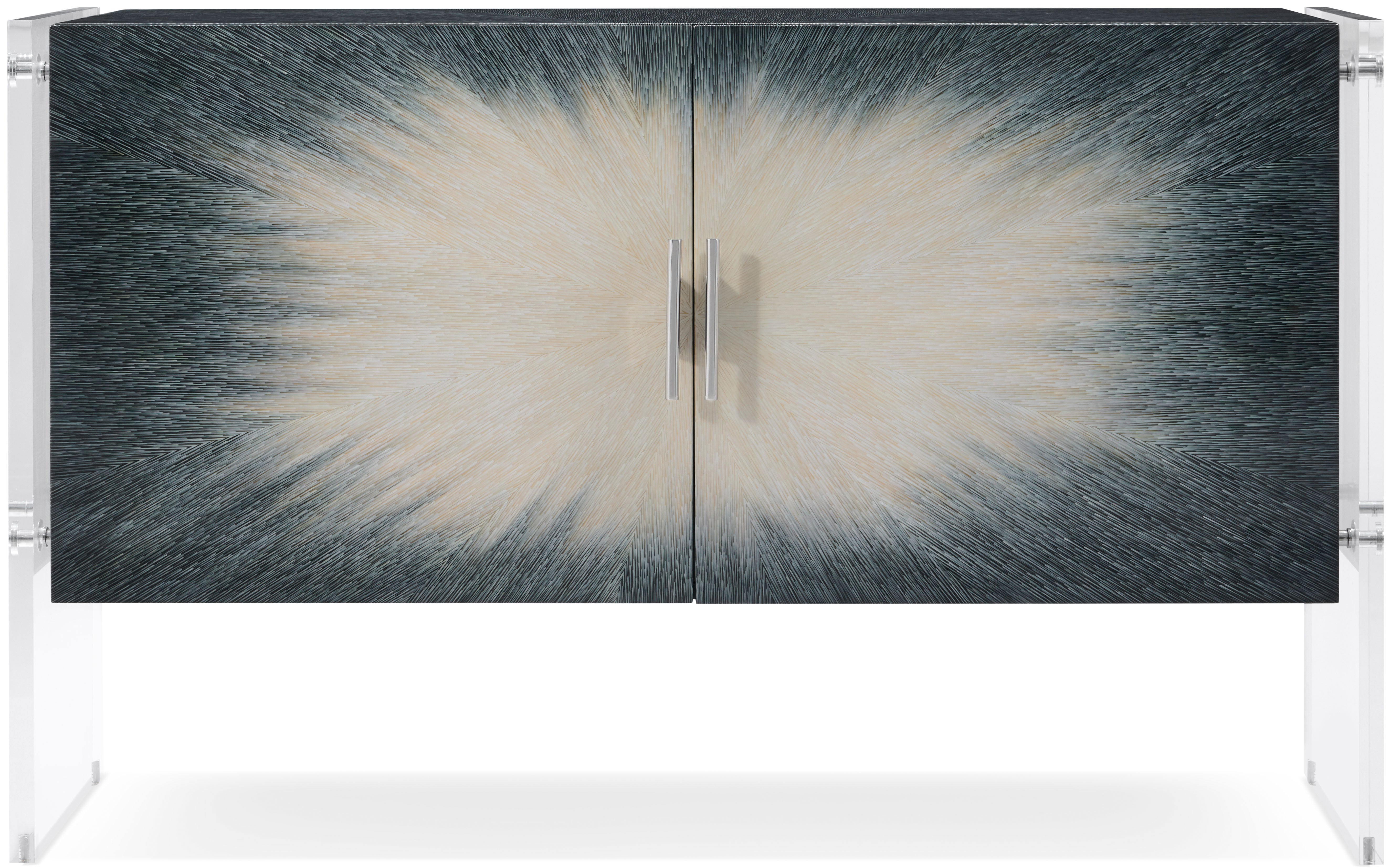 Panos Cabinet in Stainless Steel, Acrylic - Theodore Alexander