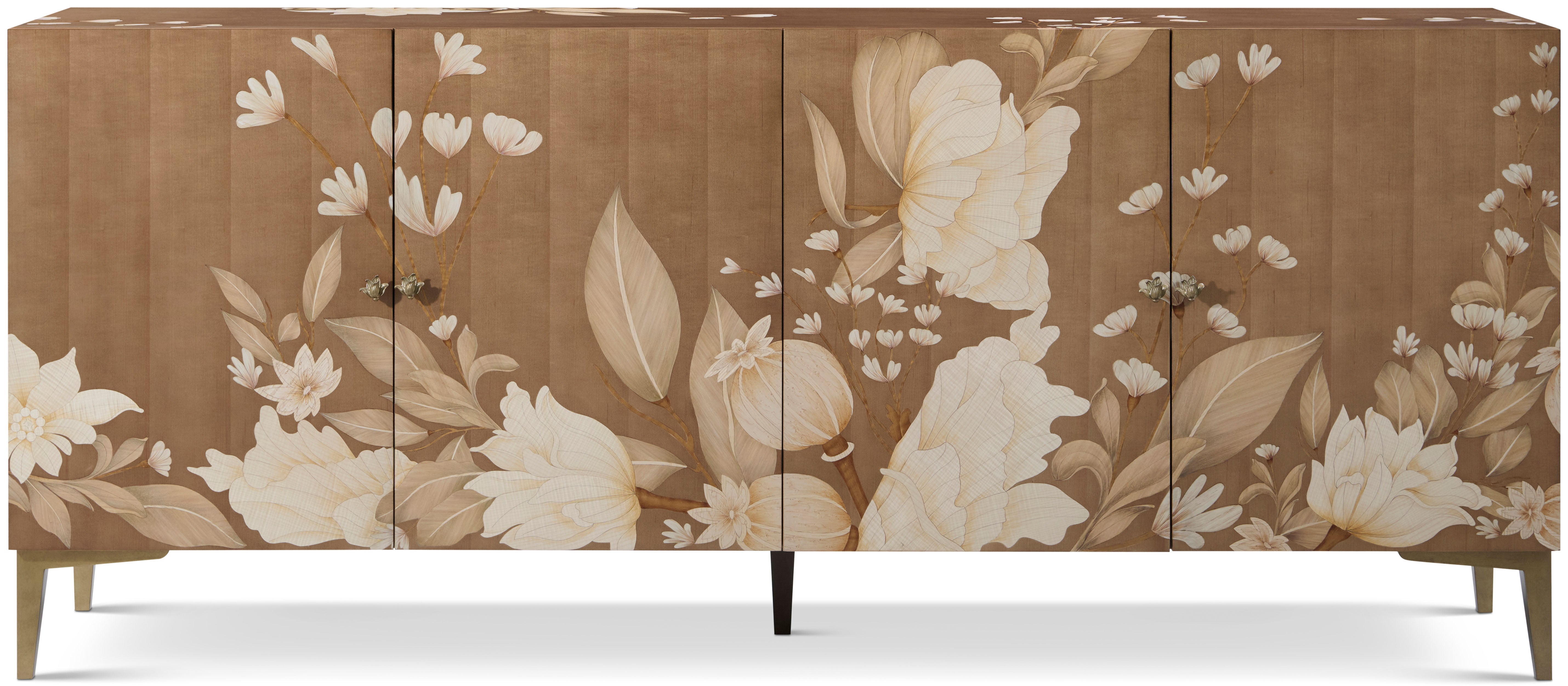 Bouquet 4-Door Sideboard in Beech Wood, Maple Veneer, Sycamore Veneer, Satinwood Veneer, Maple Veneer, Movingue Veneer, Ash Veneer, Stainless Steel - Theodore Alexander