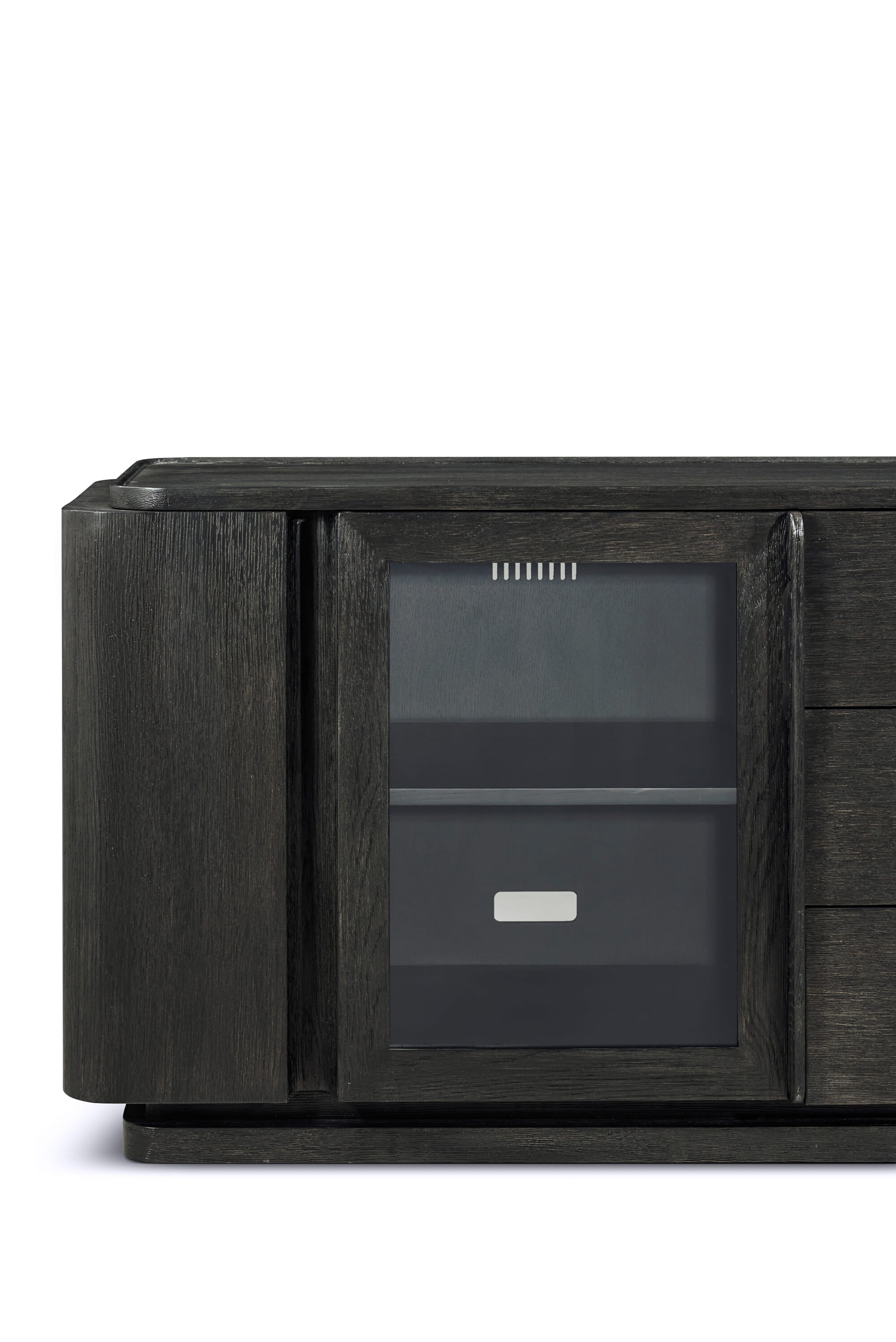 Repose Glass Door Media Console – Cabinets & Storage by Theodore Alexander | Sutter & Vale