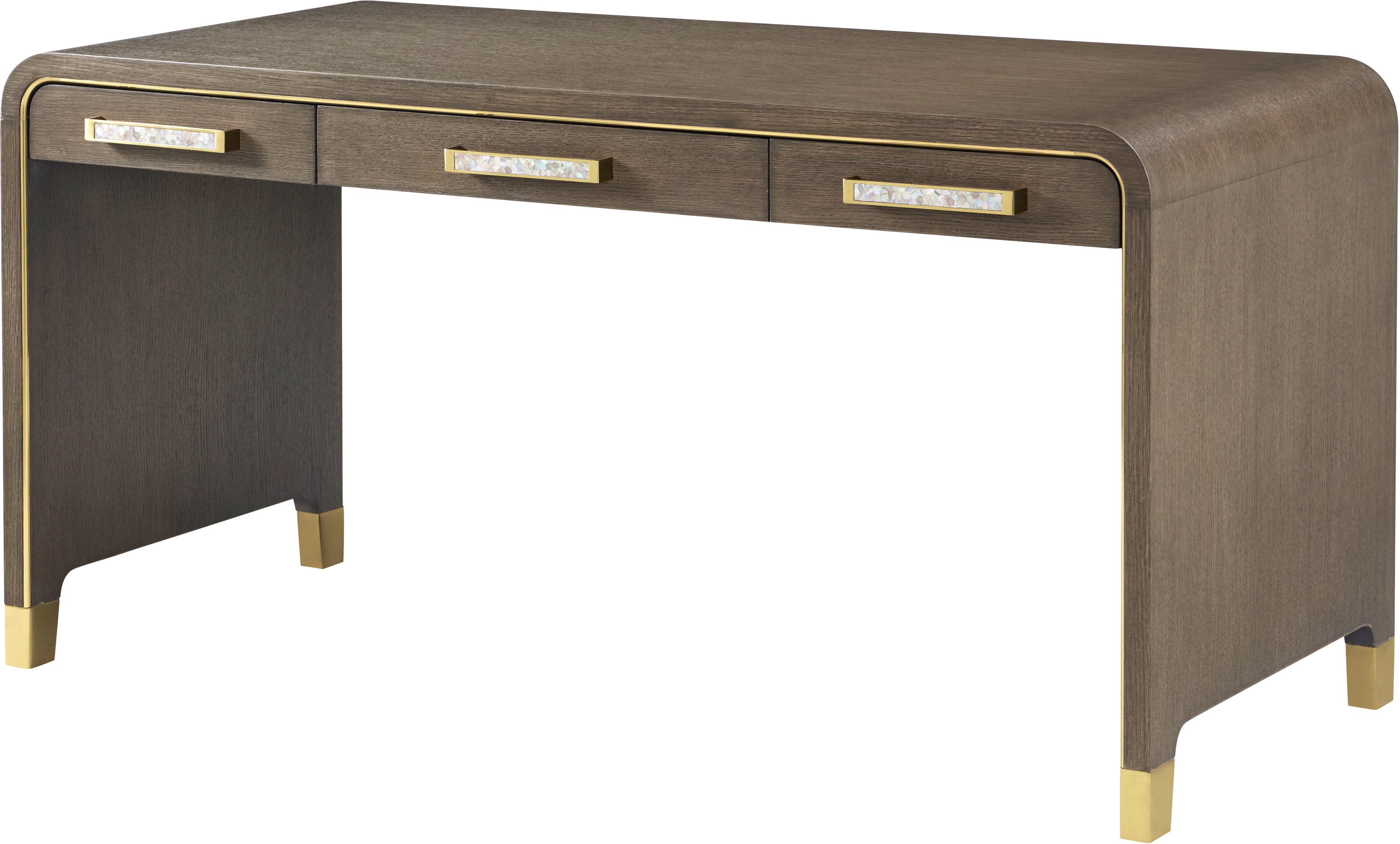 Judith Leiber Desk in Oak Veneer, Brass, Mother of Pearl - Theodore Alexander
