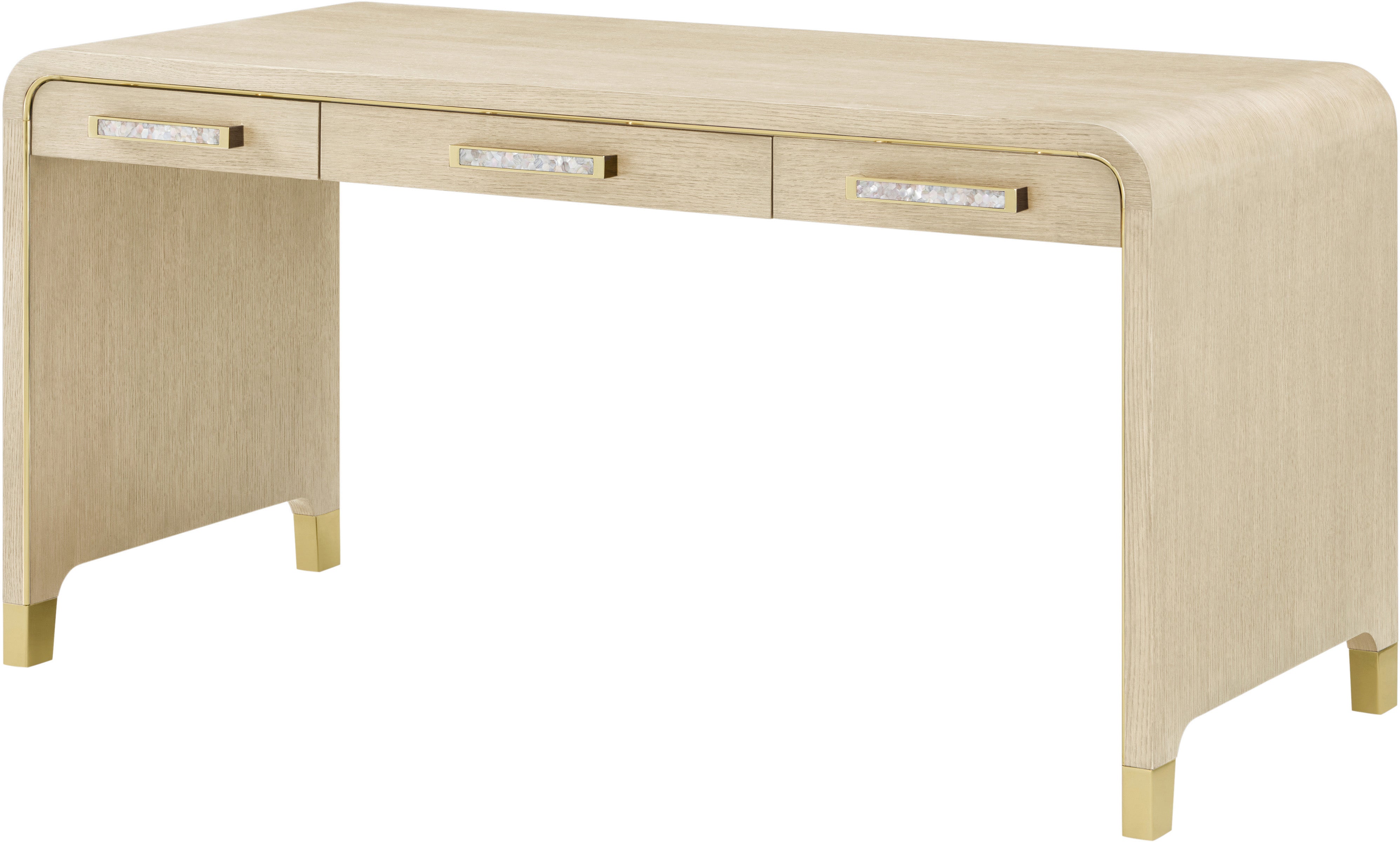 Judith Leiber Desk in Oak Veneer, Brass, Mother of Pearl - Theodore Alexander