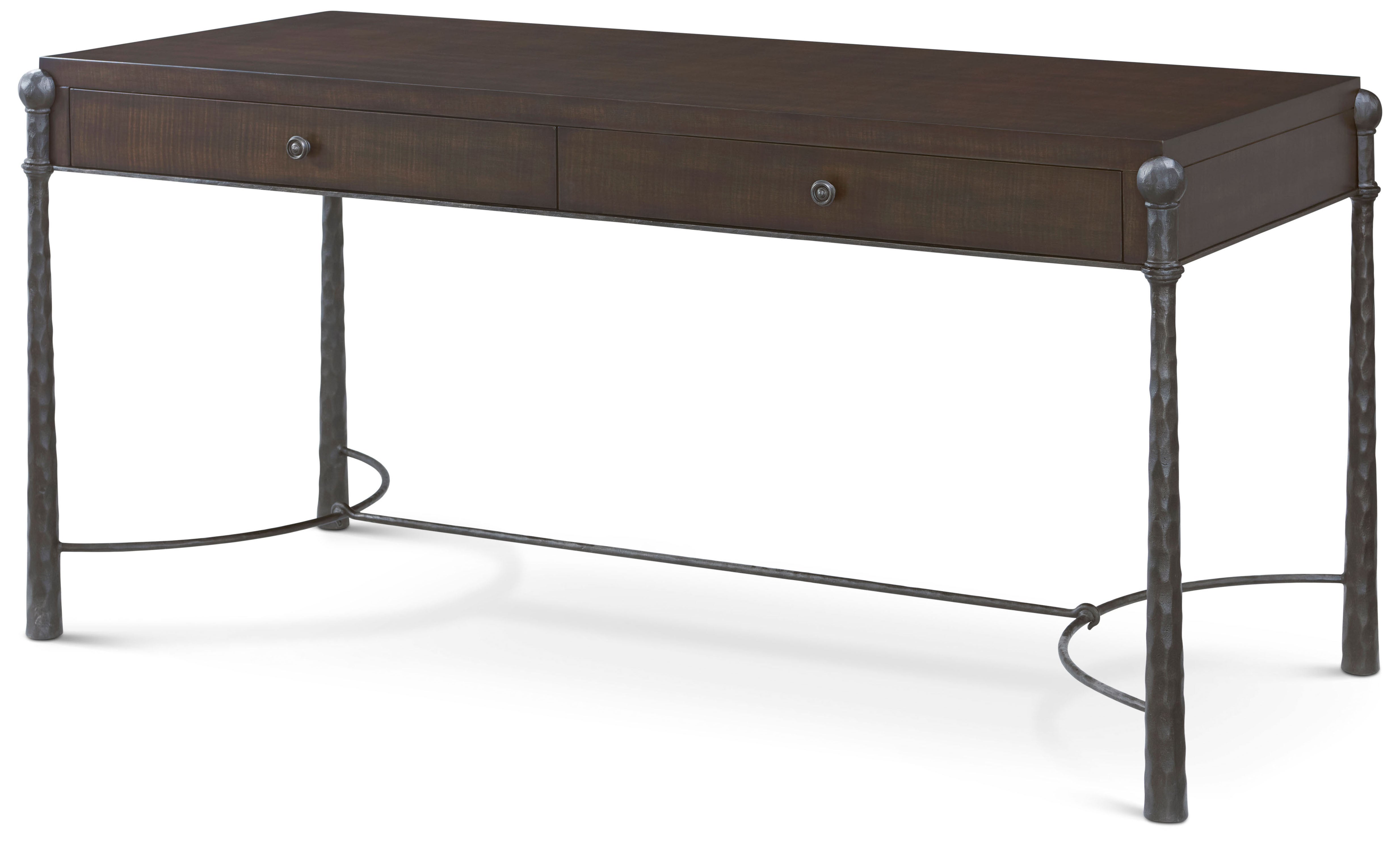Spencer London Metal Writing Desk in Sycamore Veneer, Brass, Steel - Theodore Alexander