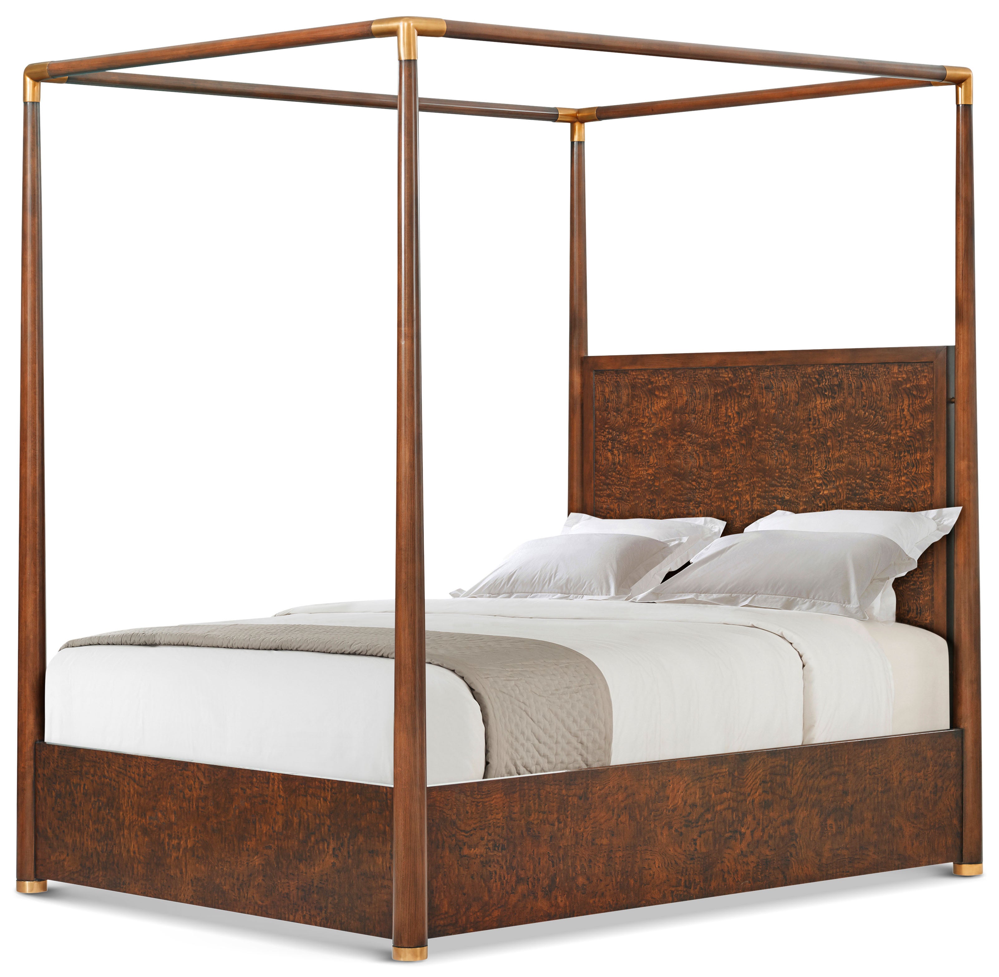 Kesden Poster US Queen Bed in VCF1801_pyramid_brown_MCF538.B_satin_brass / Brass, Wood, Veneer - Theodore Alexander