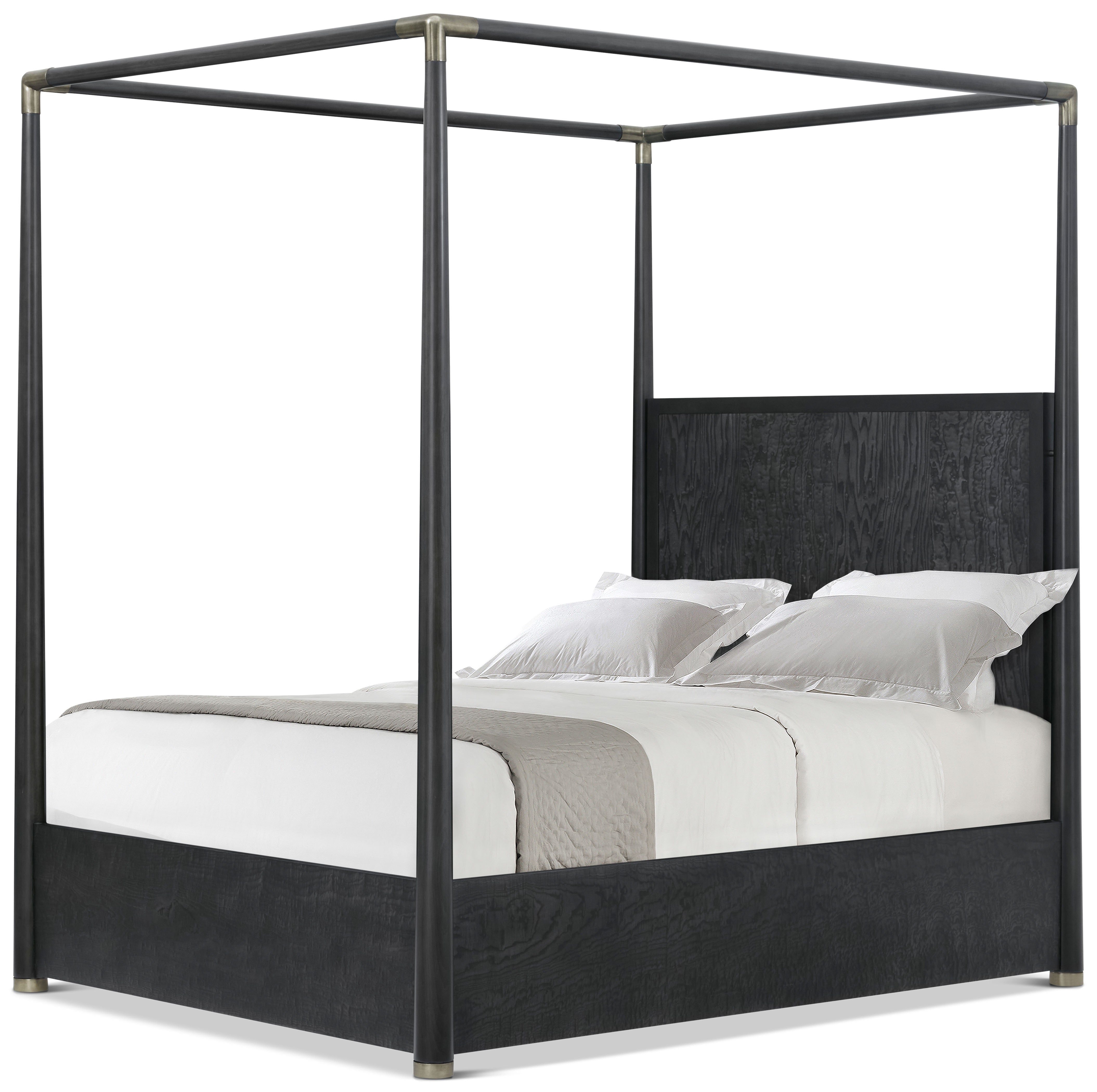 Kesden Poster US Queen Bed in VCF1801_pyramid_brown_MCF538.B_satin_brass / Brass, Wood, Veneer - Theodore Alexander